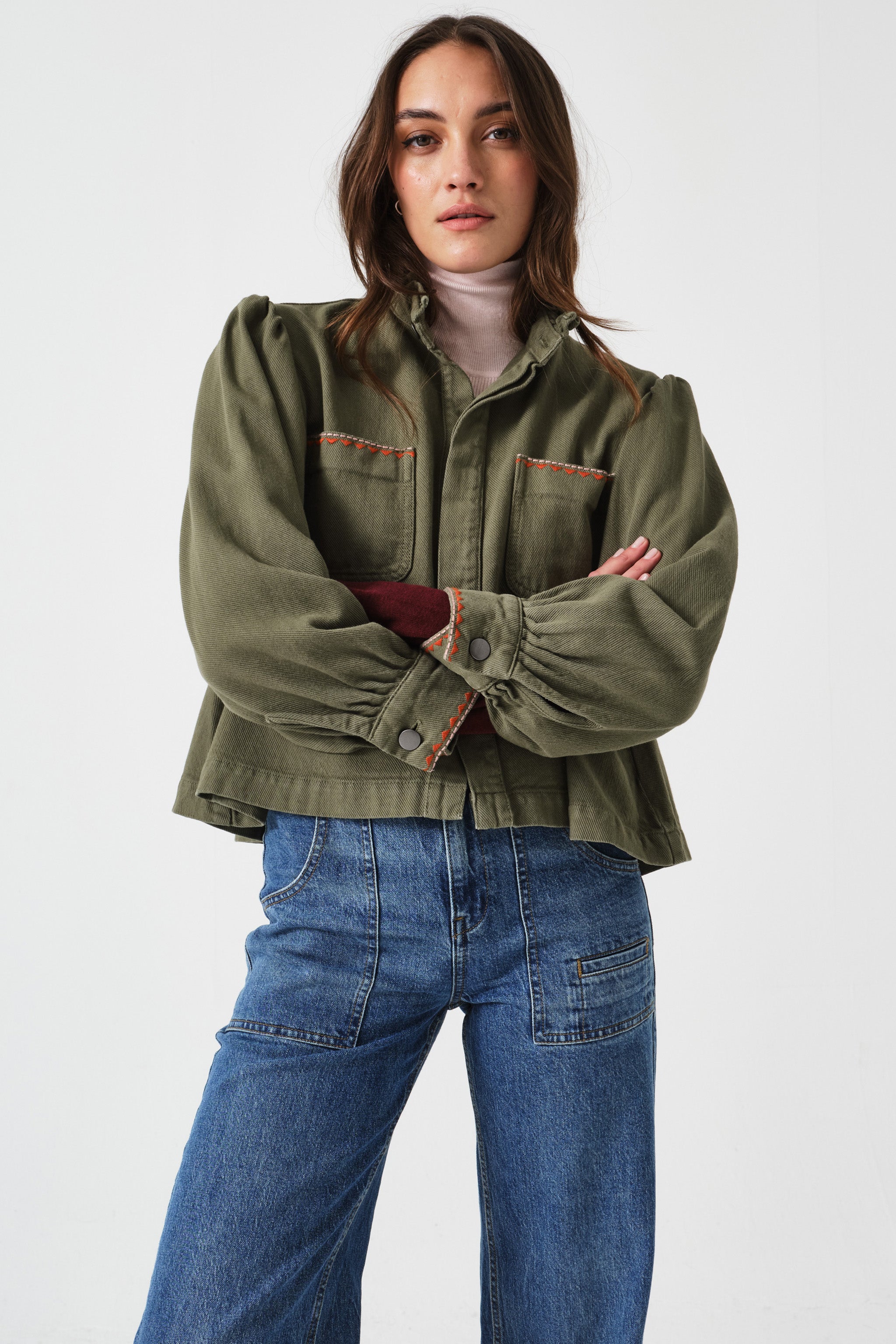 Ziggy Cropped Jacket in Khaki