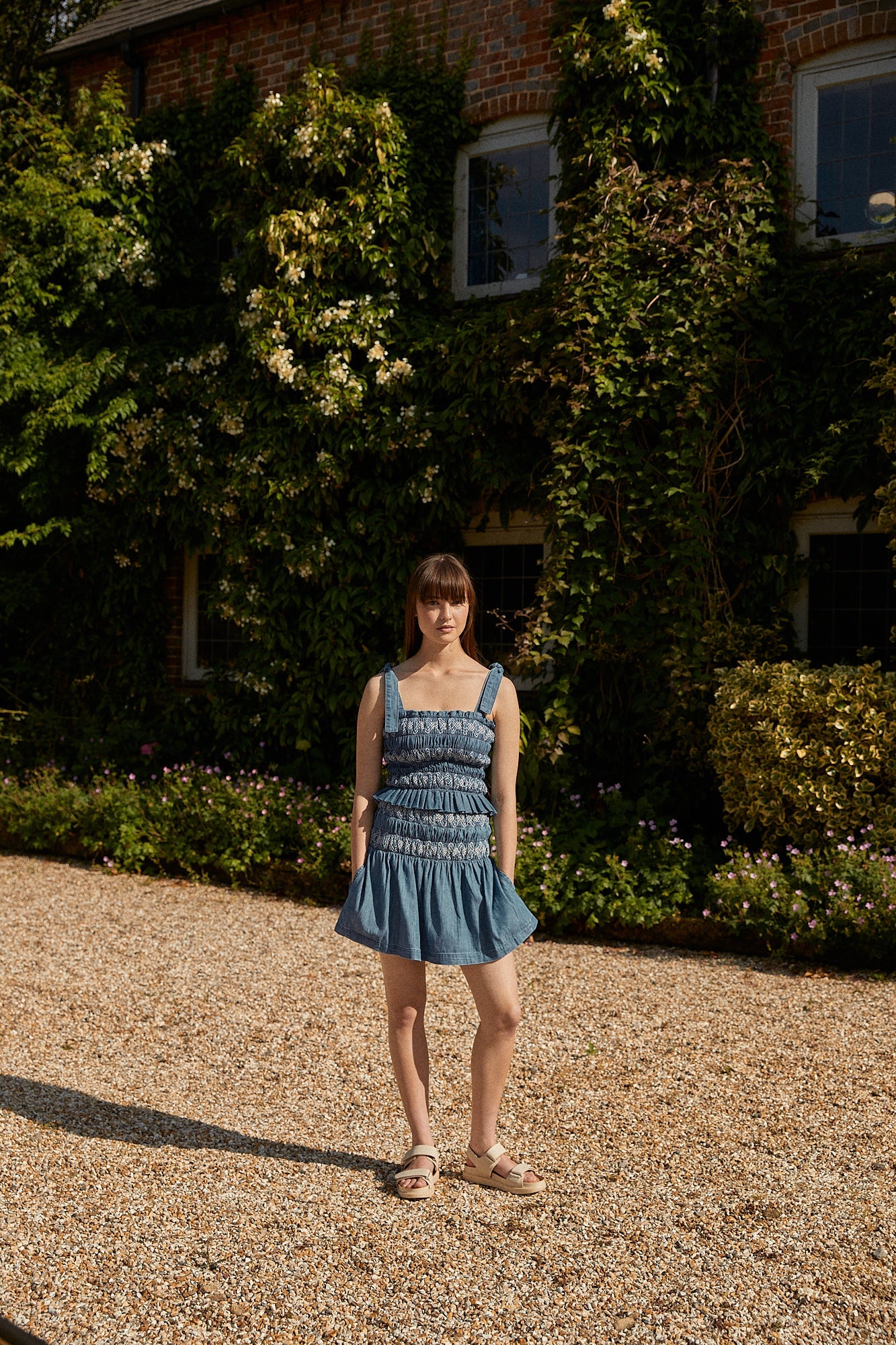 Sally Tie Bandeau Vest in Washed Indigo - seventy + mochi
