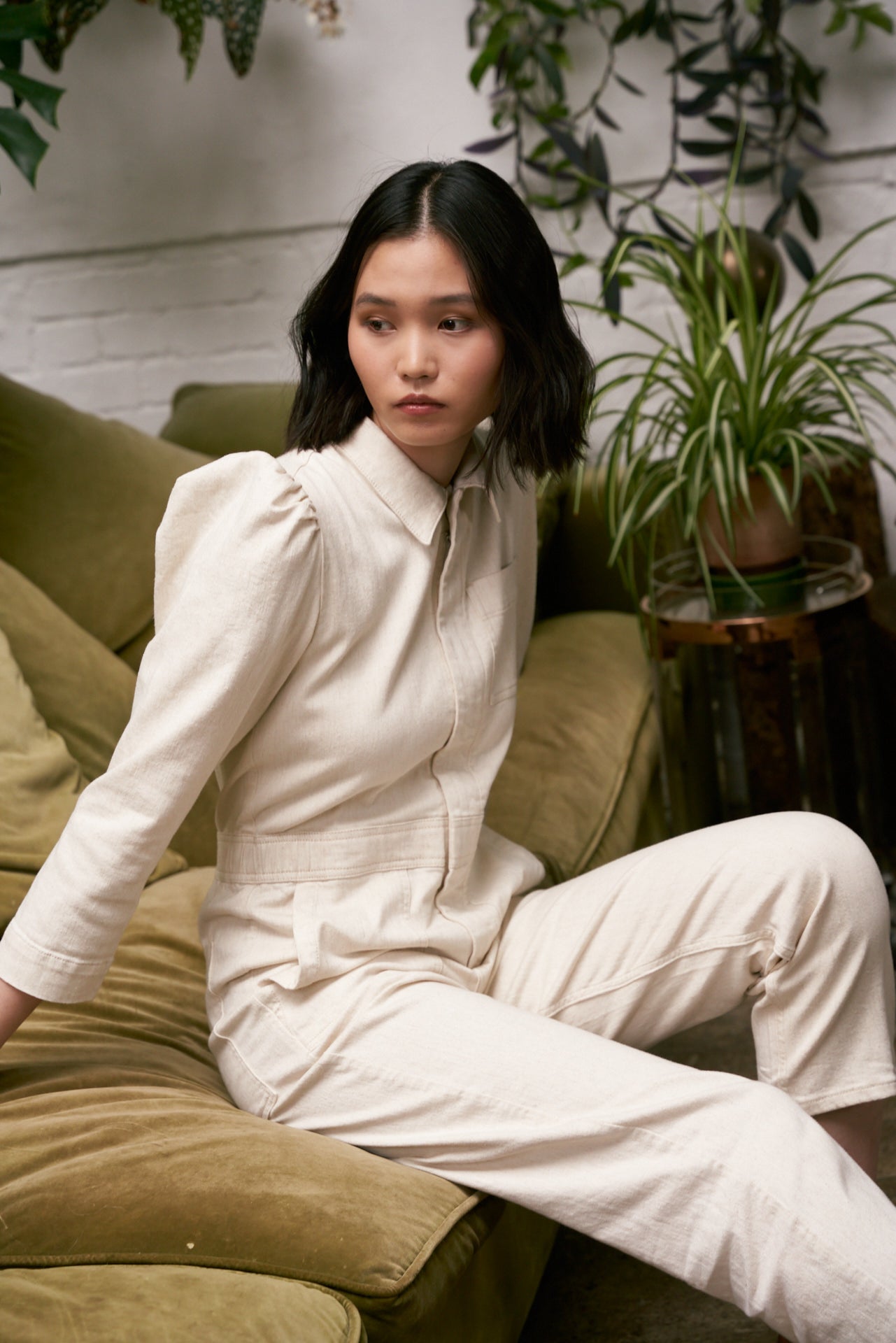 Lorna Jumpsuit in Ecru Denim - seventy + mochi