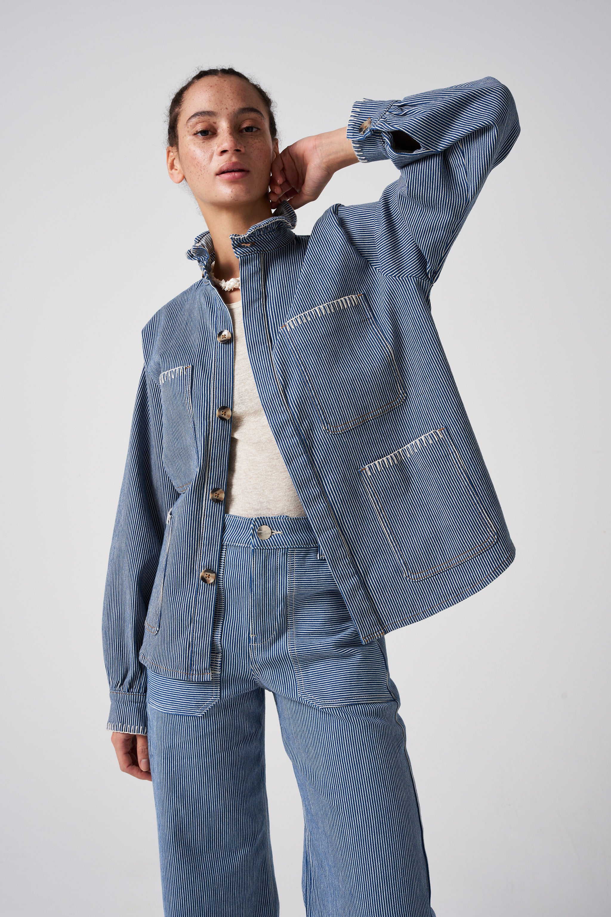 Pablo Jacket in Striped Denim - seventy + mochi