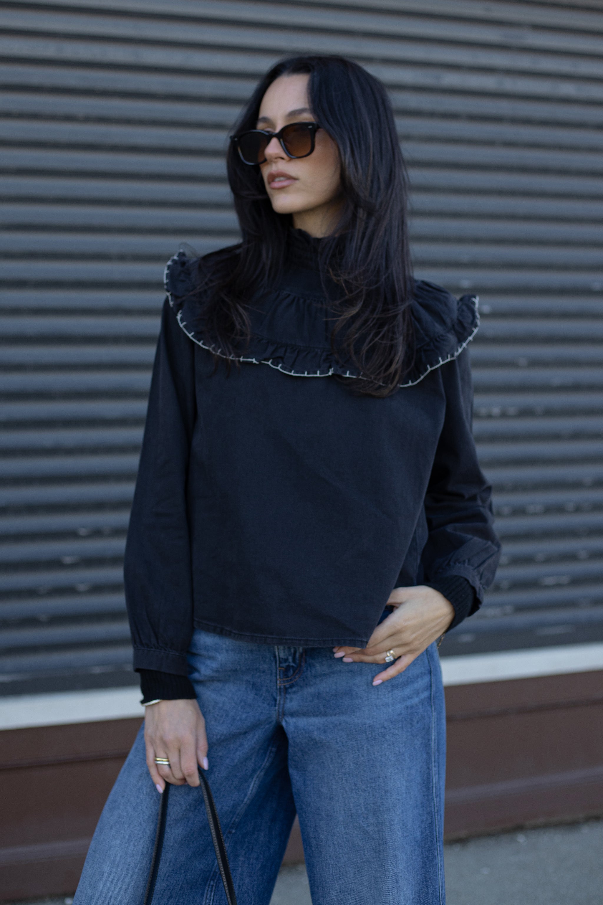 Victoria Blouse in Black Denim - seventy + mochi