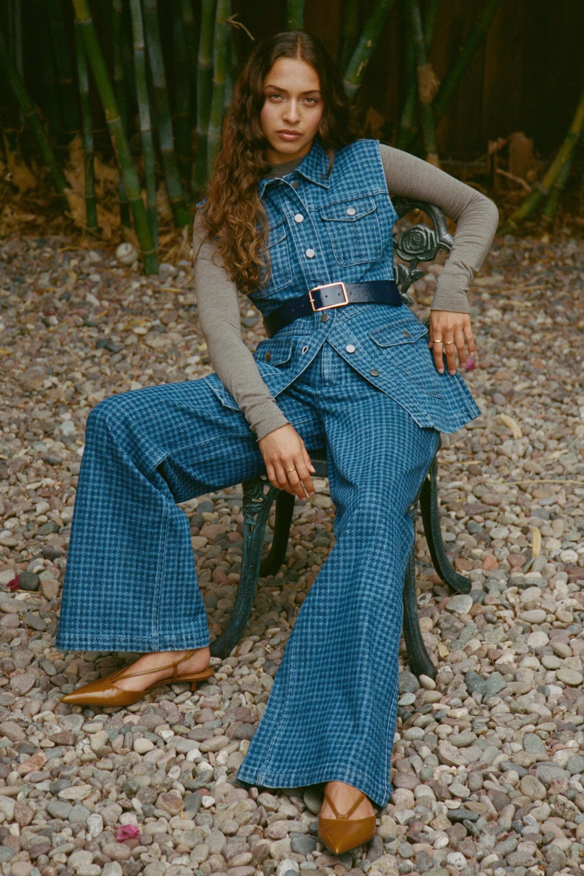 Bay Wide Leg Jean in Houndstooth Idaho - seventy + mochi