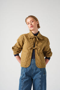Heidi Quilted Denim Jacket in Olive