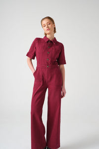Elodie Wide Leg Jumpsuit in Burgundy