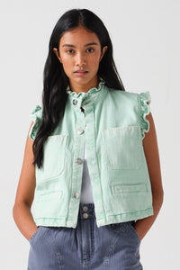 Pablo Denim Vest in Washed Mint