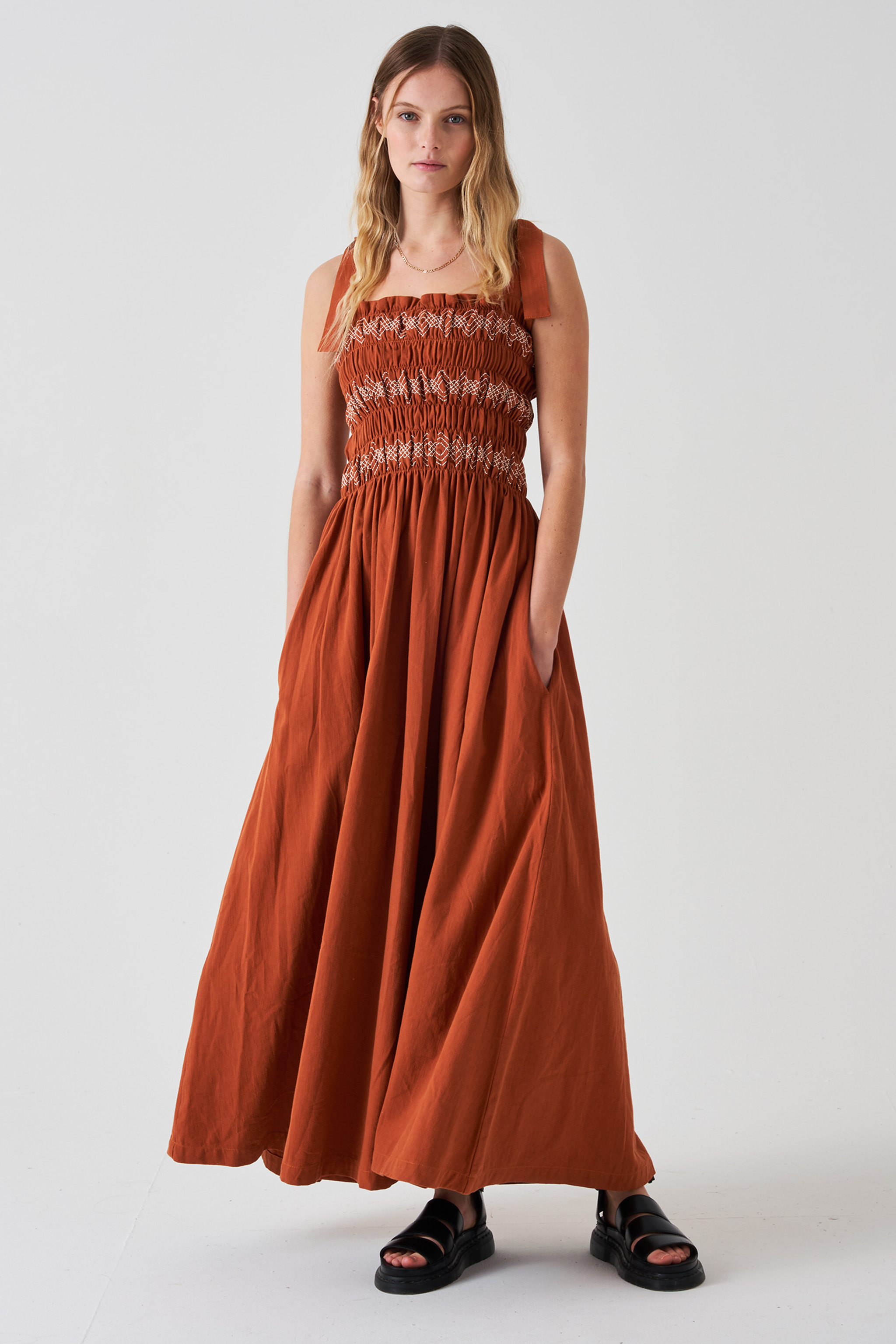 Sally Tie Bandeau Dress in Caramel - seventy + mochi