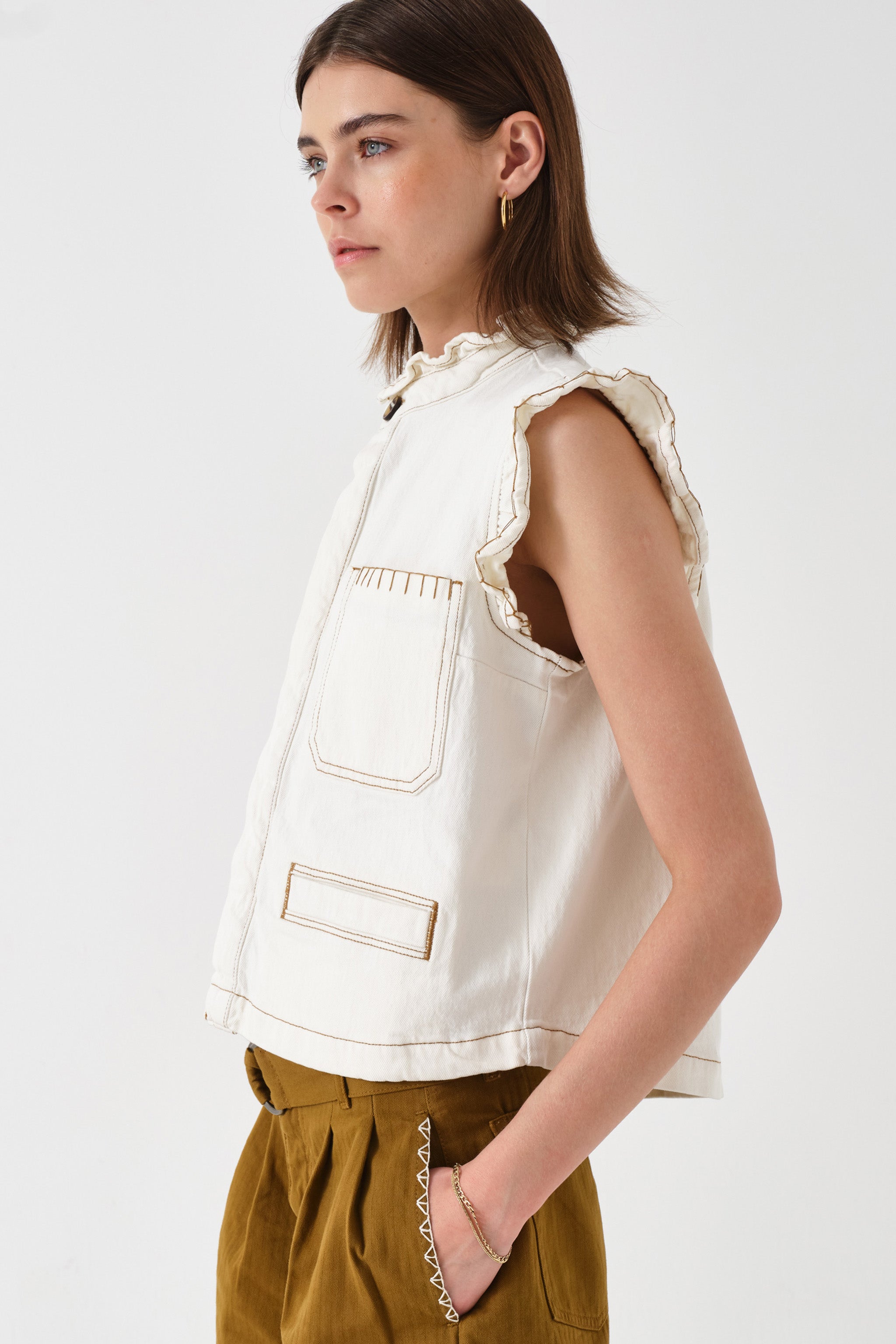 Pablo Vest in Ecru Denim - seventy + mochi