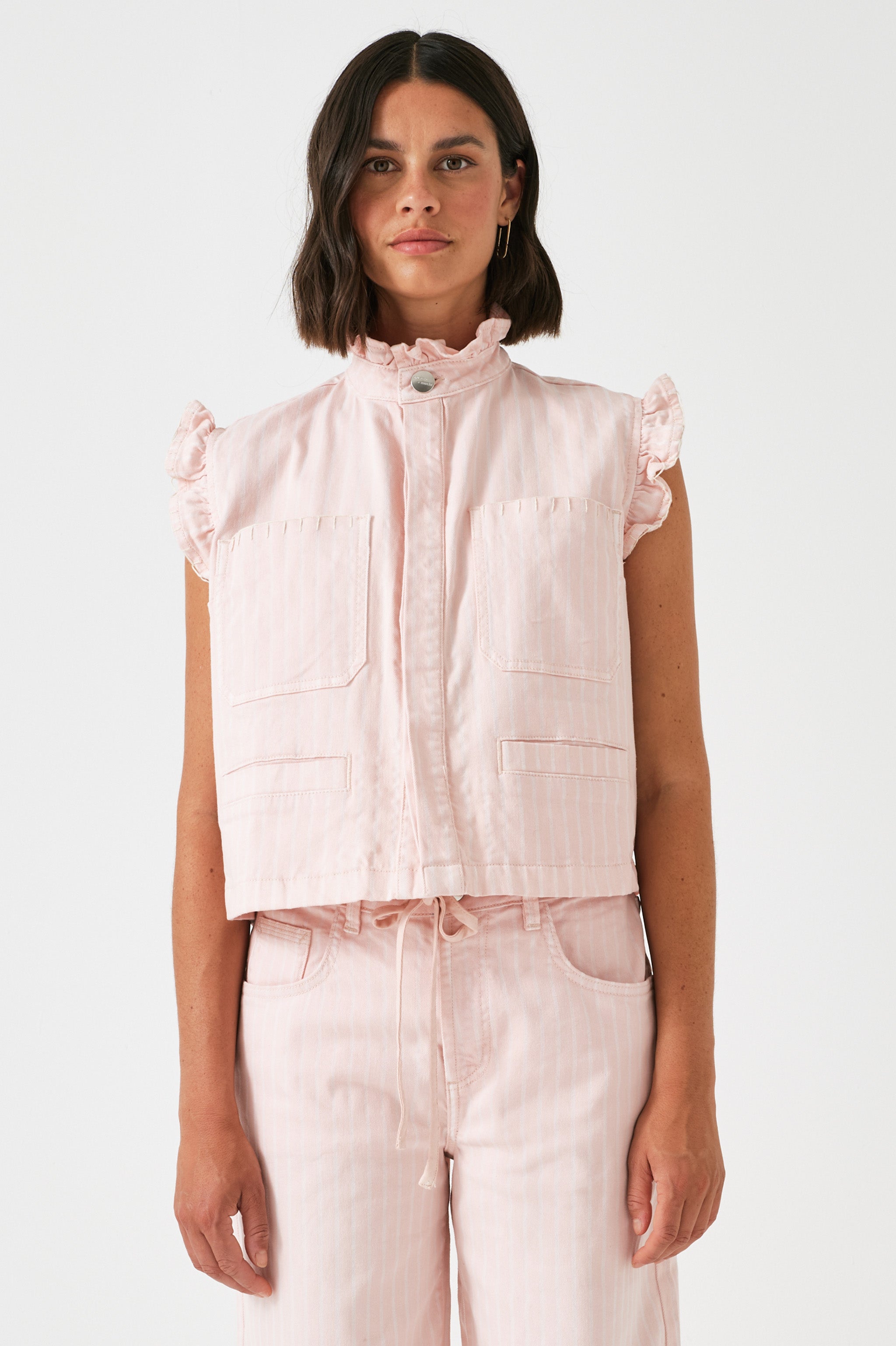 Pablo Waistcoat in Pink Dawn Wide Stripe