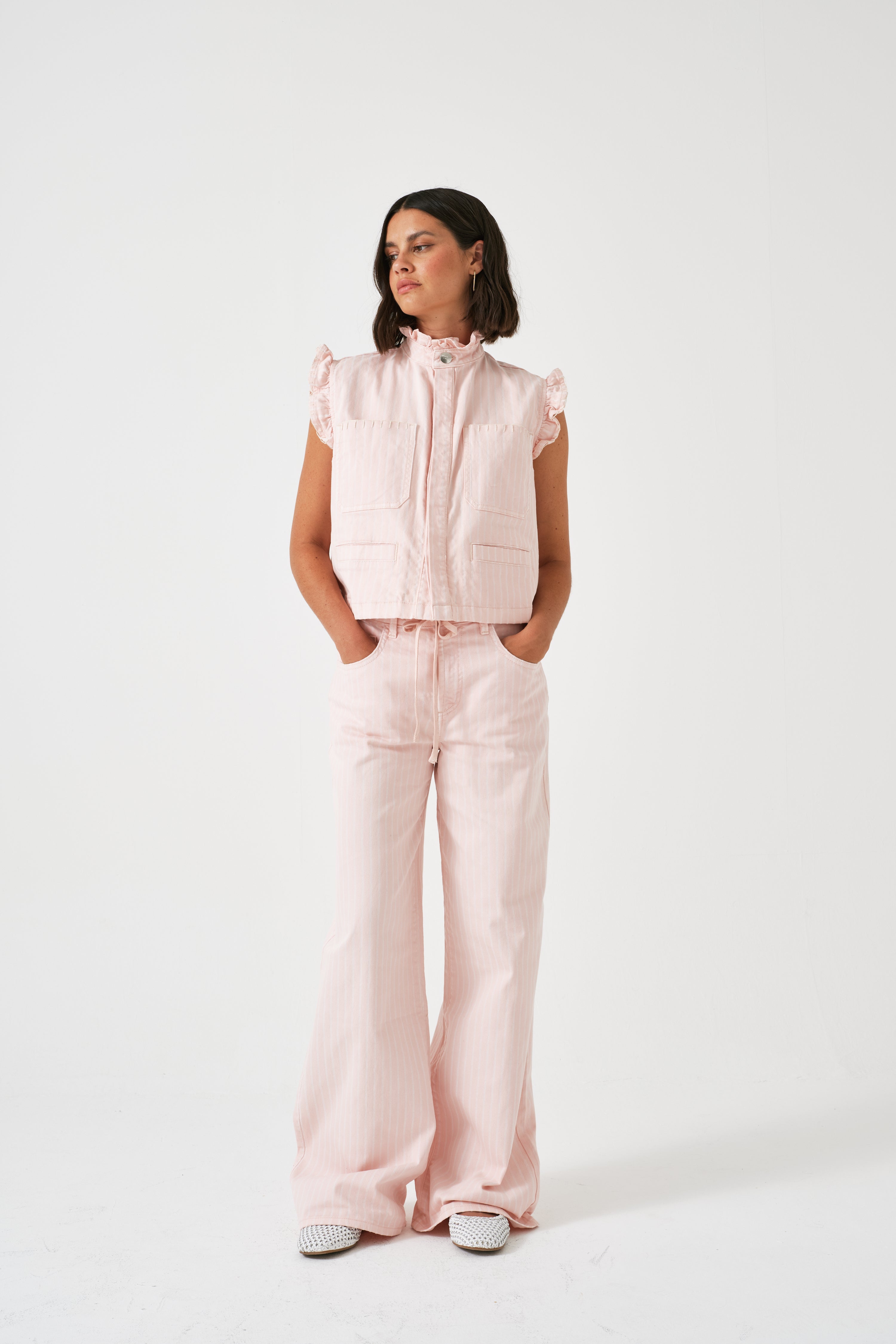 Pablo Waistcoat in Pink Dawn Wide Stripe