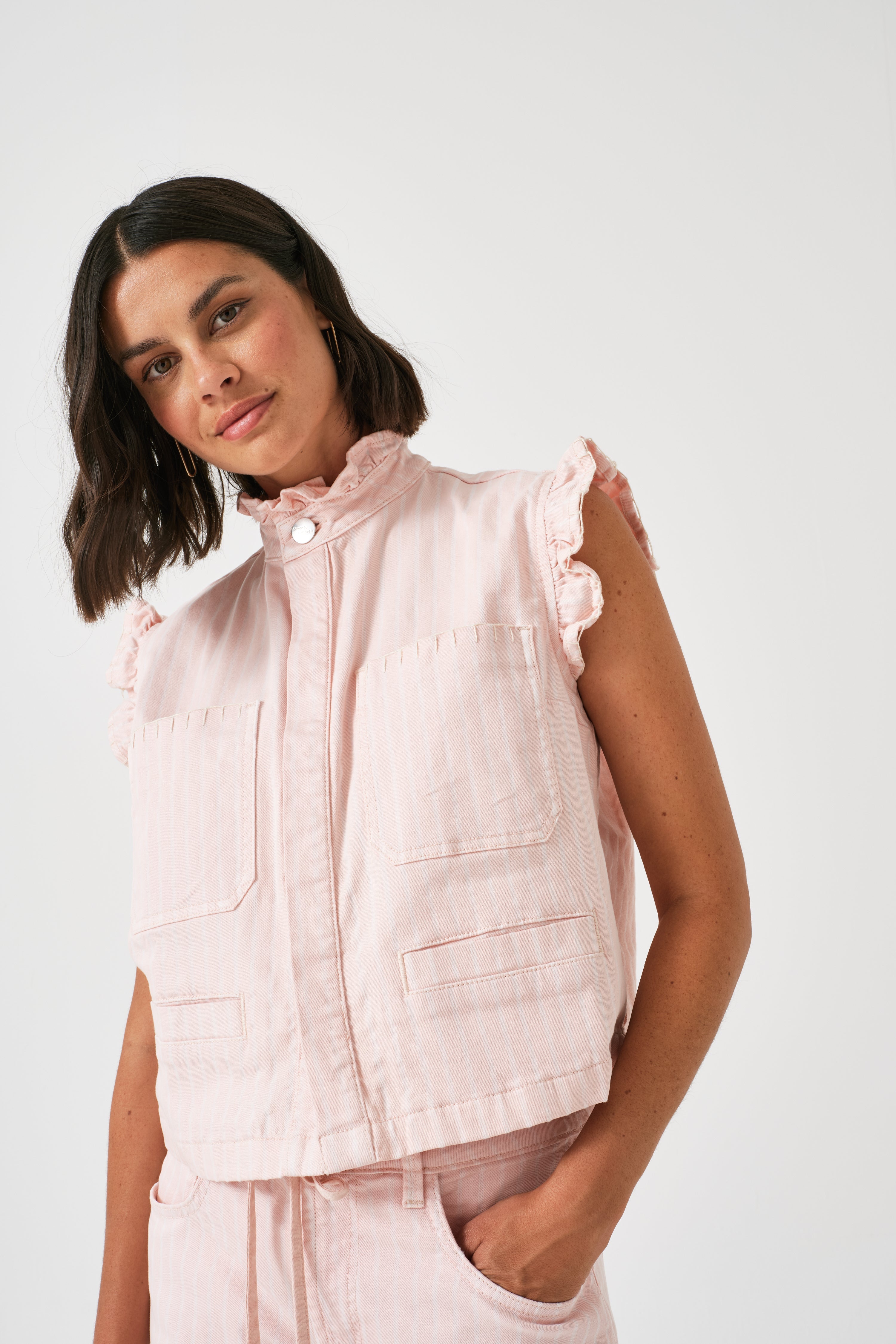 Pablo Waistcoat in Pink Dawn Wide Stripe