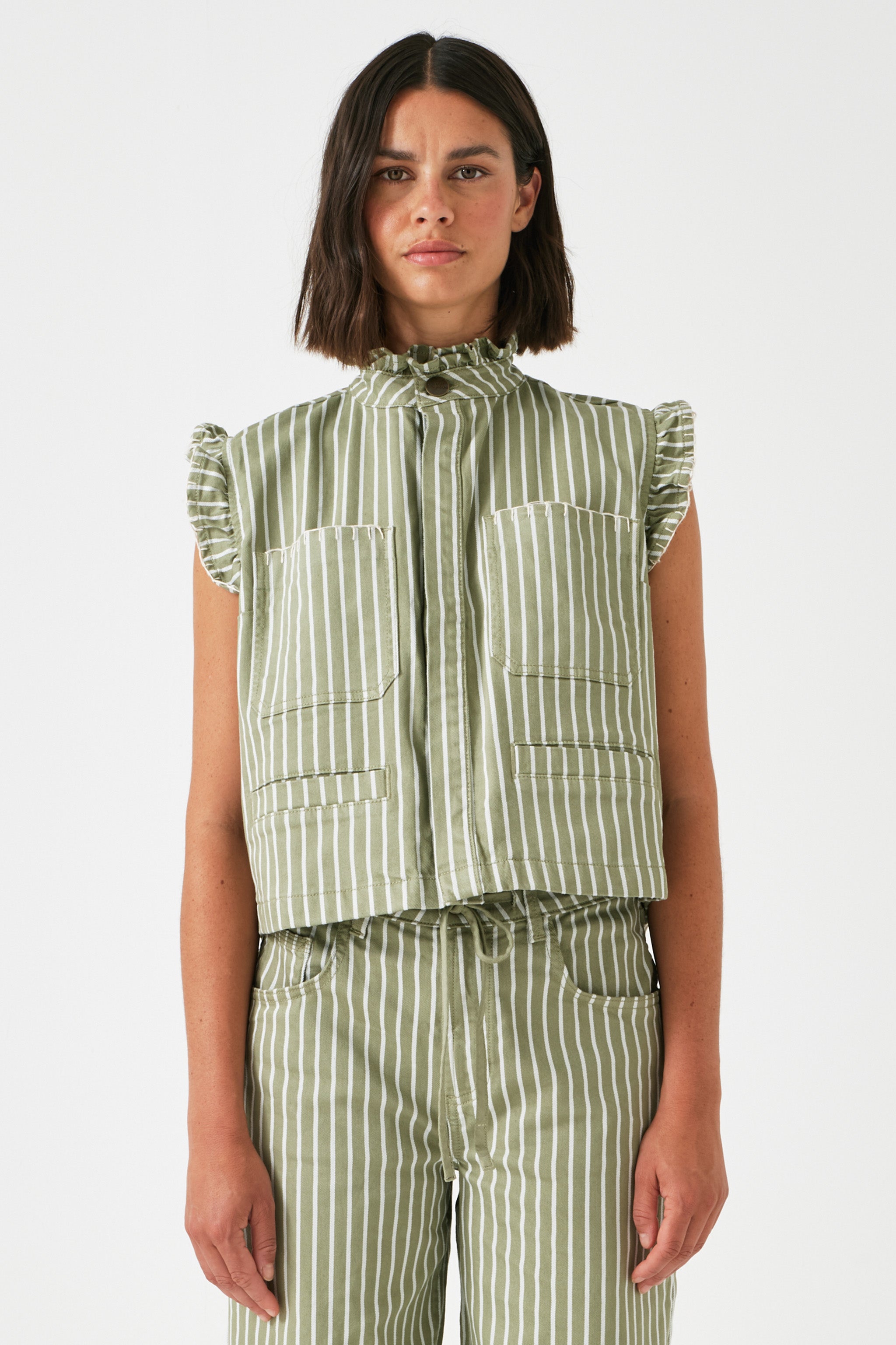 Pablo Waistcoat in Vintage Moss Wide Stripe
