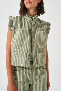Pablo Denim Vest in Moss Wide Stripe