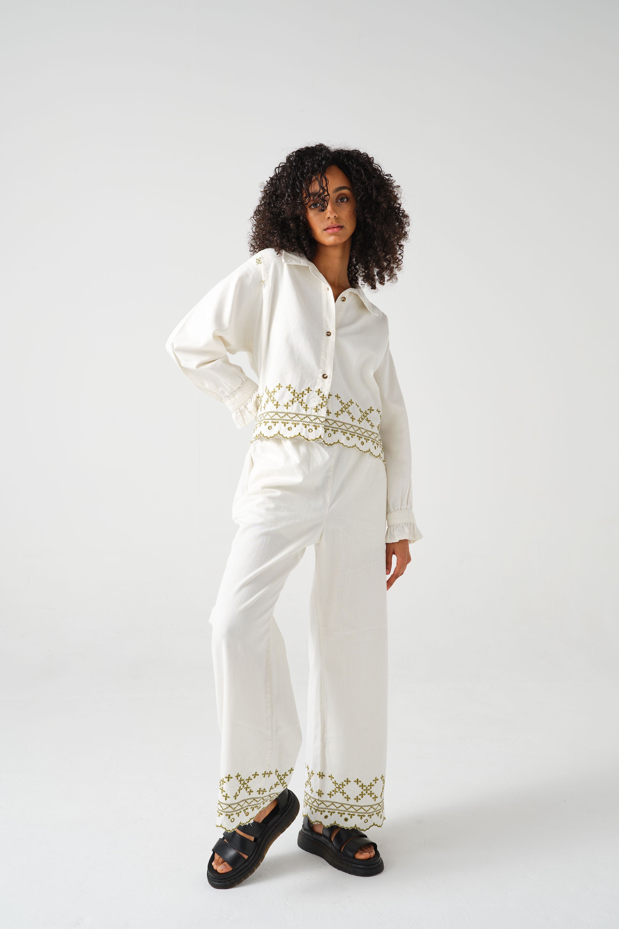 Sophie Pant in Ecru Denim - seventy + mochi