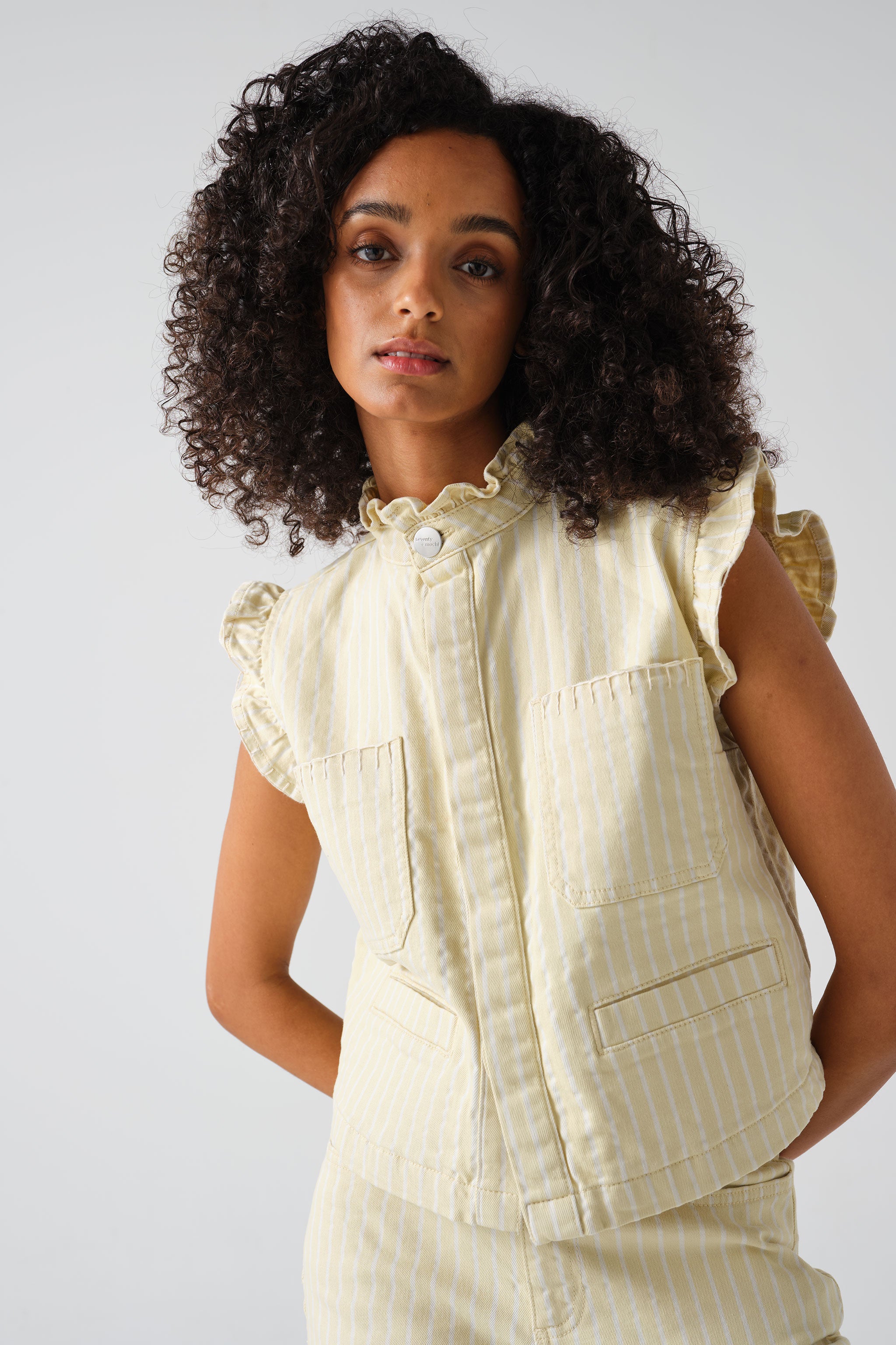 Pablo Waistcoat in Buttermilk Wide Stripe - seventy + mochi