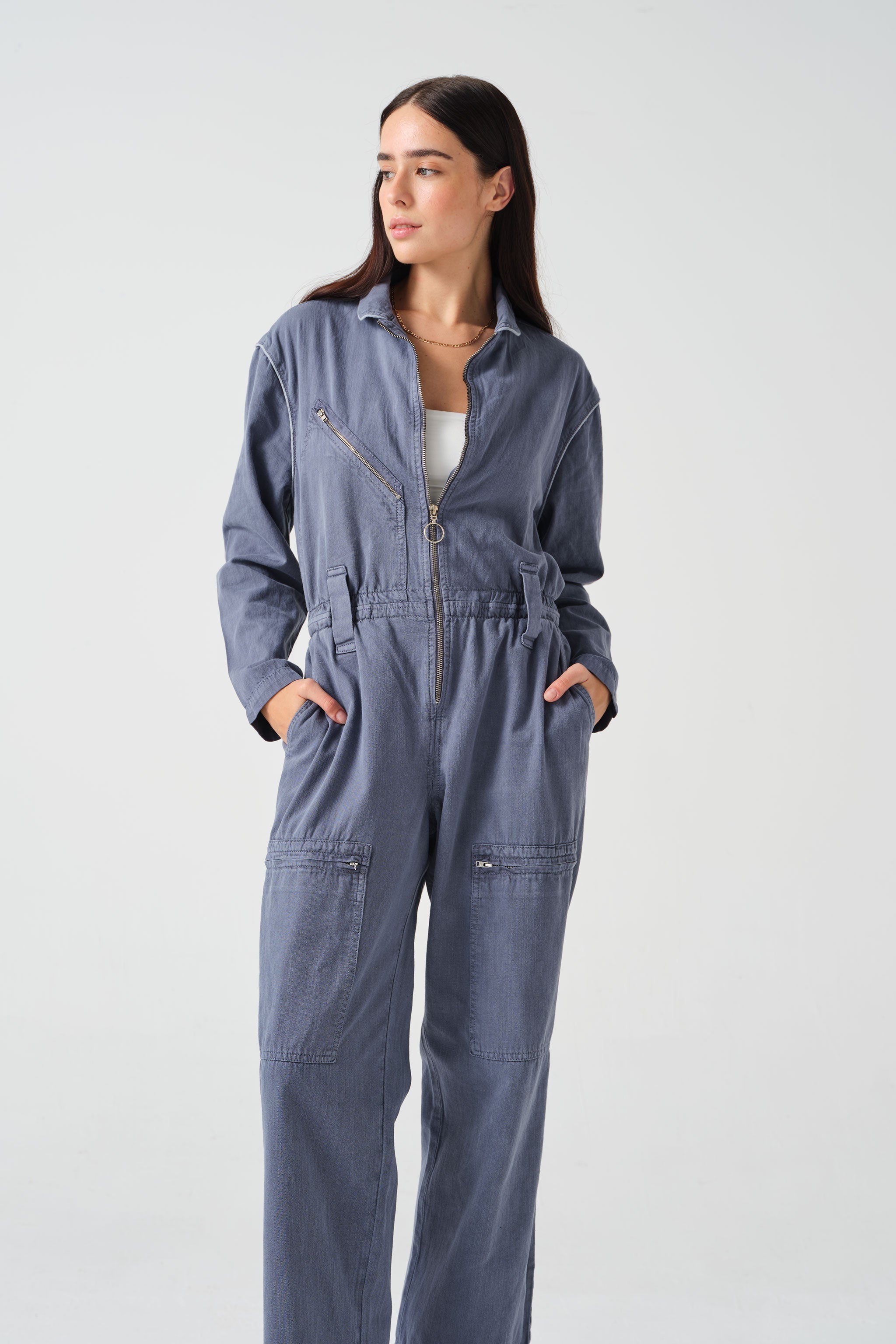 Amelia All in One in Washed Denim - seventy + mochi