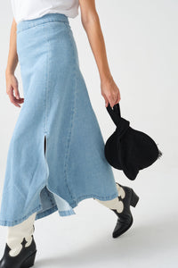 Faye Denim Slip Skirt in Oceanic Blue