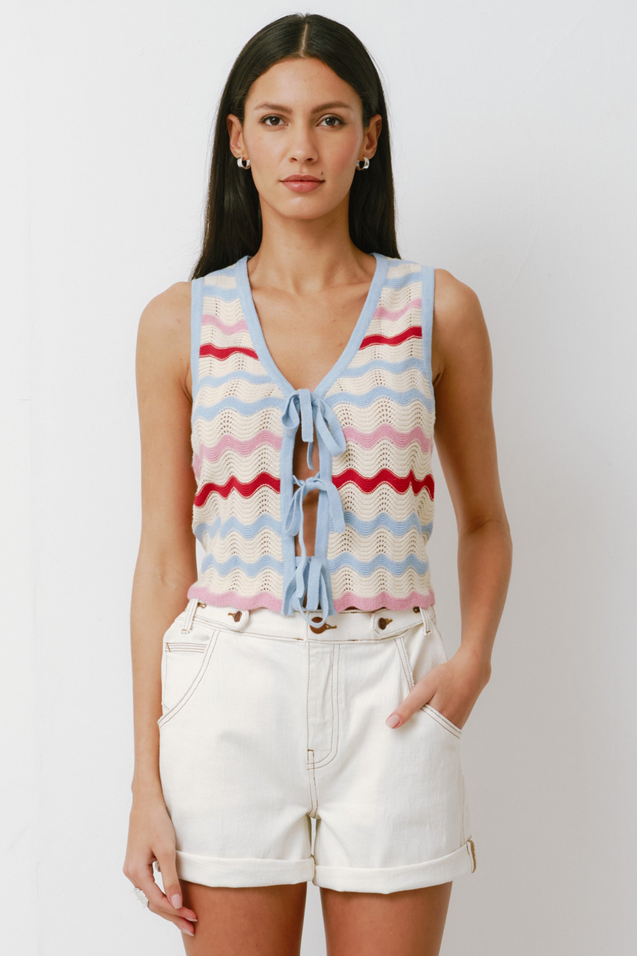 Edie Tie Vest in Baby Blue Stripe