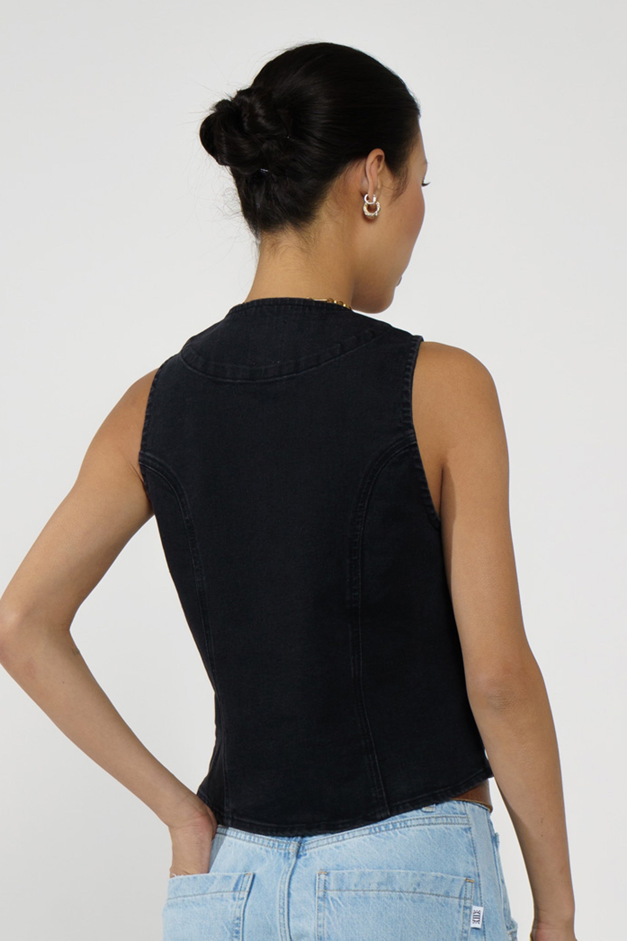 Bea Denim Vest in Black - seventy + mochi