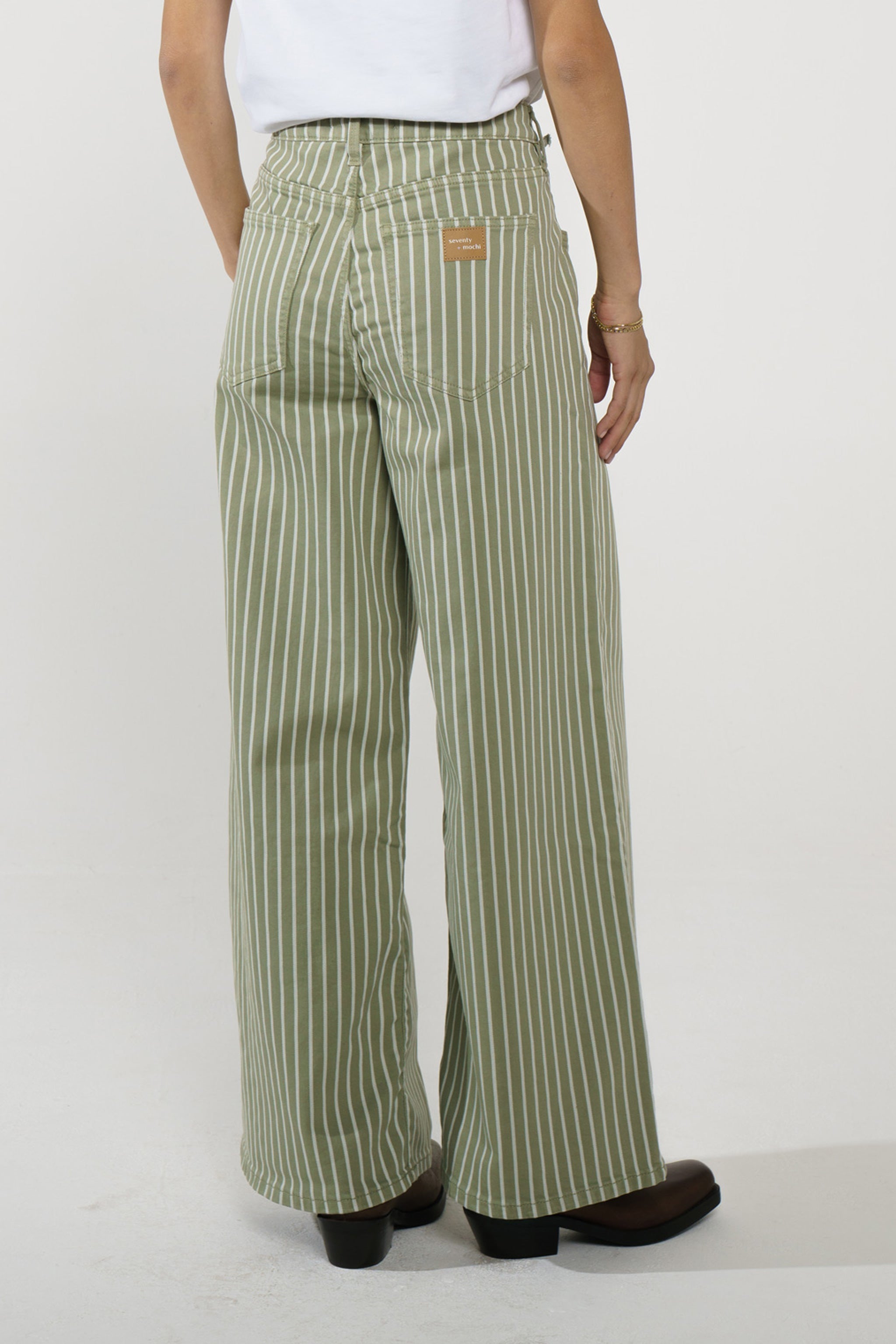Blake Low Rise Jean in Moss Wide Stripe - seventy + mochi