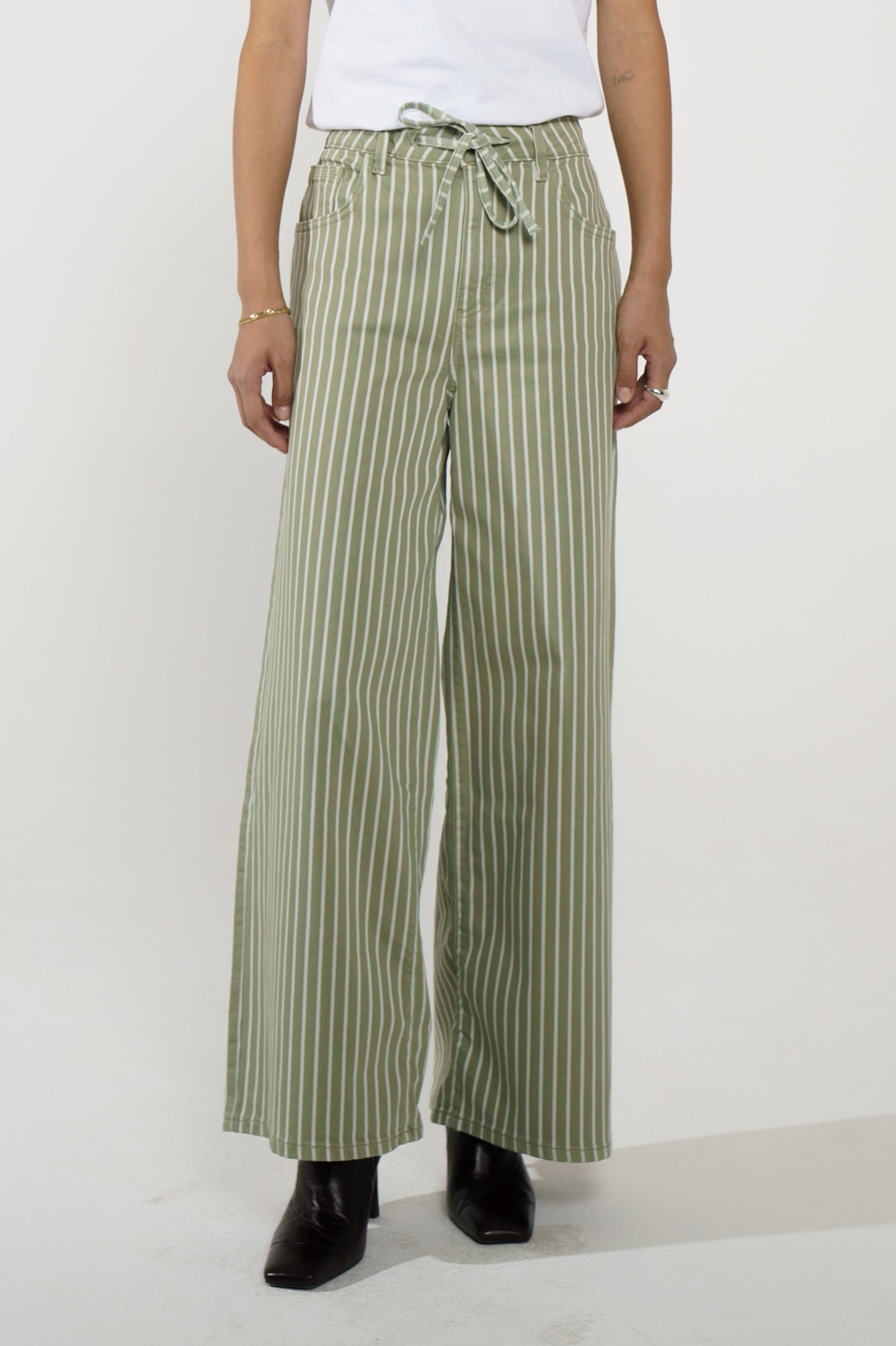Blake Low Rise Jean in Moss Wide Stripe - seventy + mochi