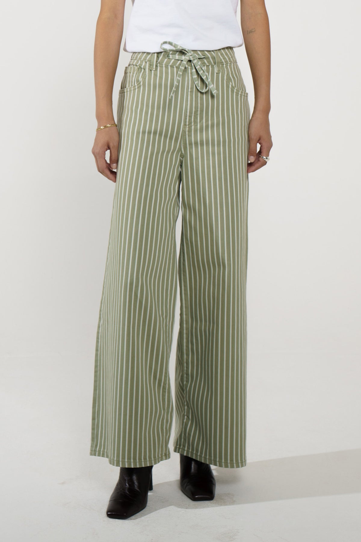 Blake Low Rise Jean in Moss Wide Stripe - seventy + mochi