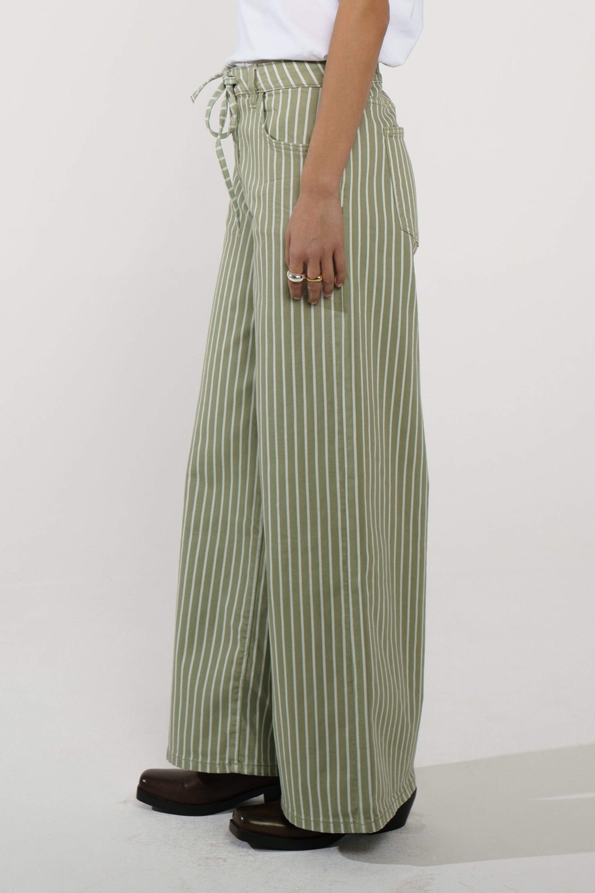 Blake Low Rise Jean in Moss Wide Stripe - seventy + mochi