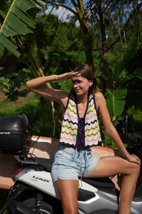 Edie Cashmere Tie Vest in Lime Stripe