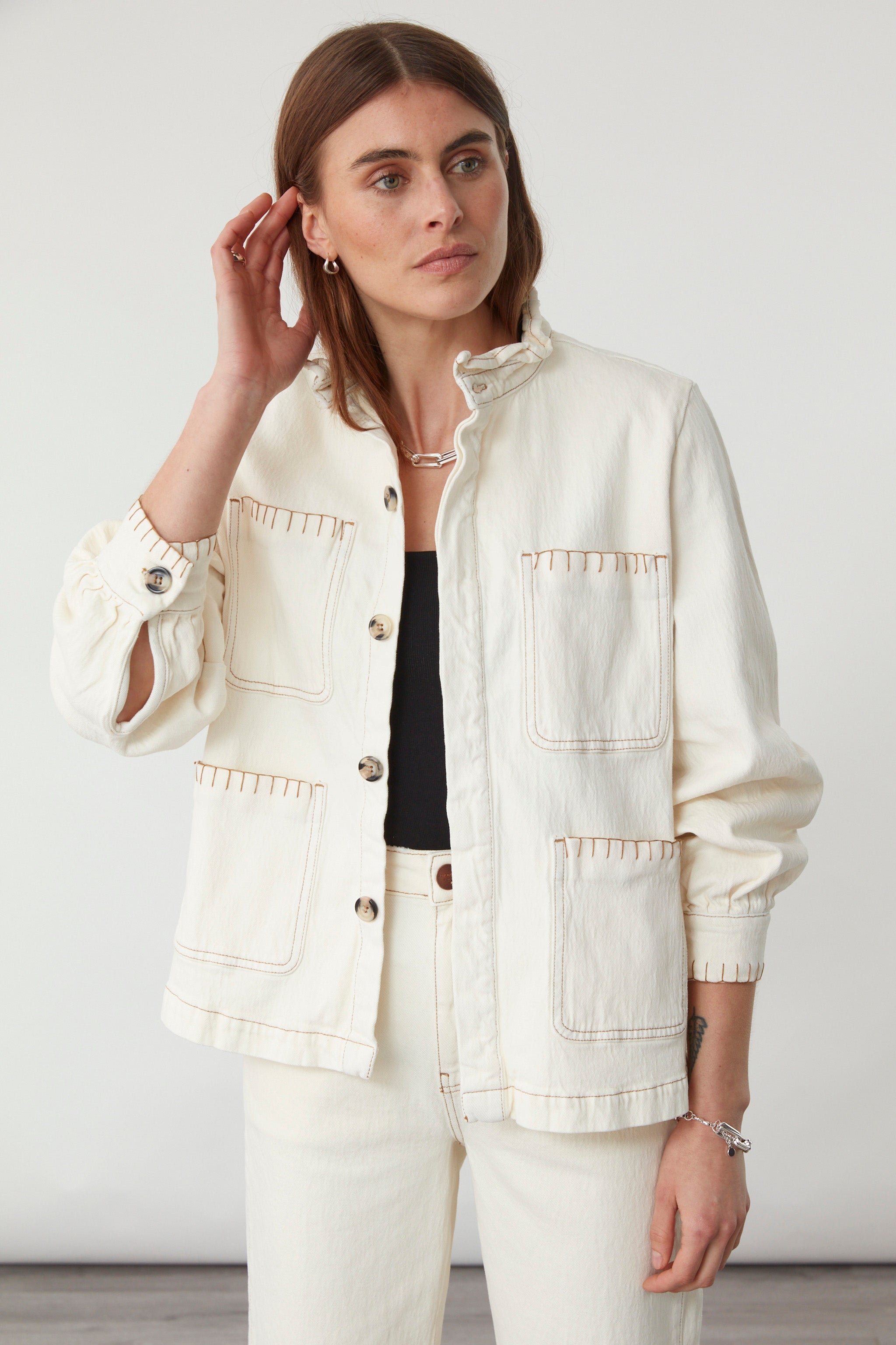 Pablo Denim Jacket in Ecru - seventy + mochi