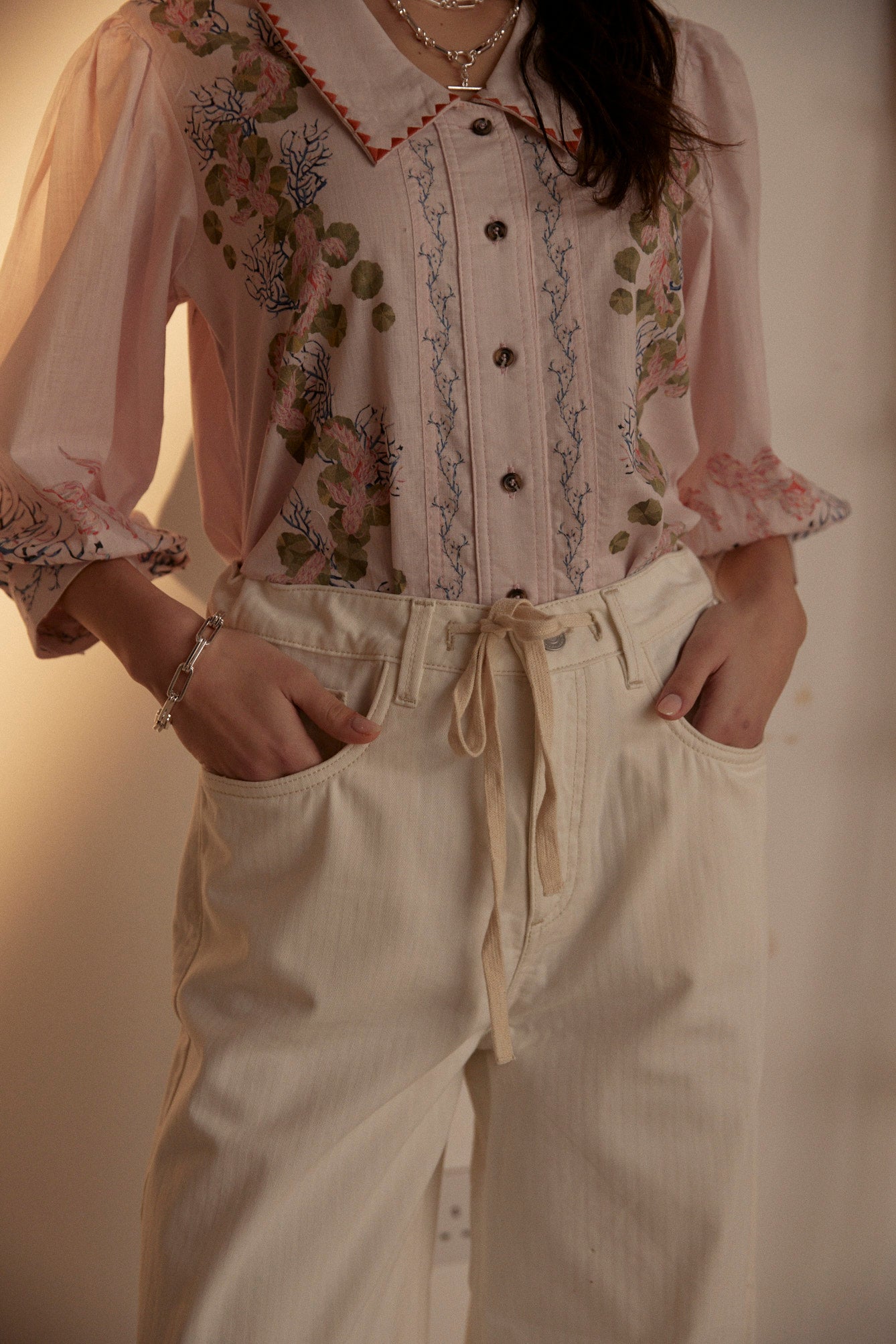 Blake Low Rise Jean in Herringbone Ecru - seventy + mochi