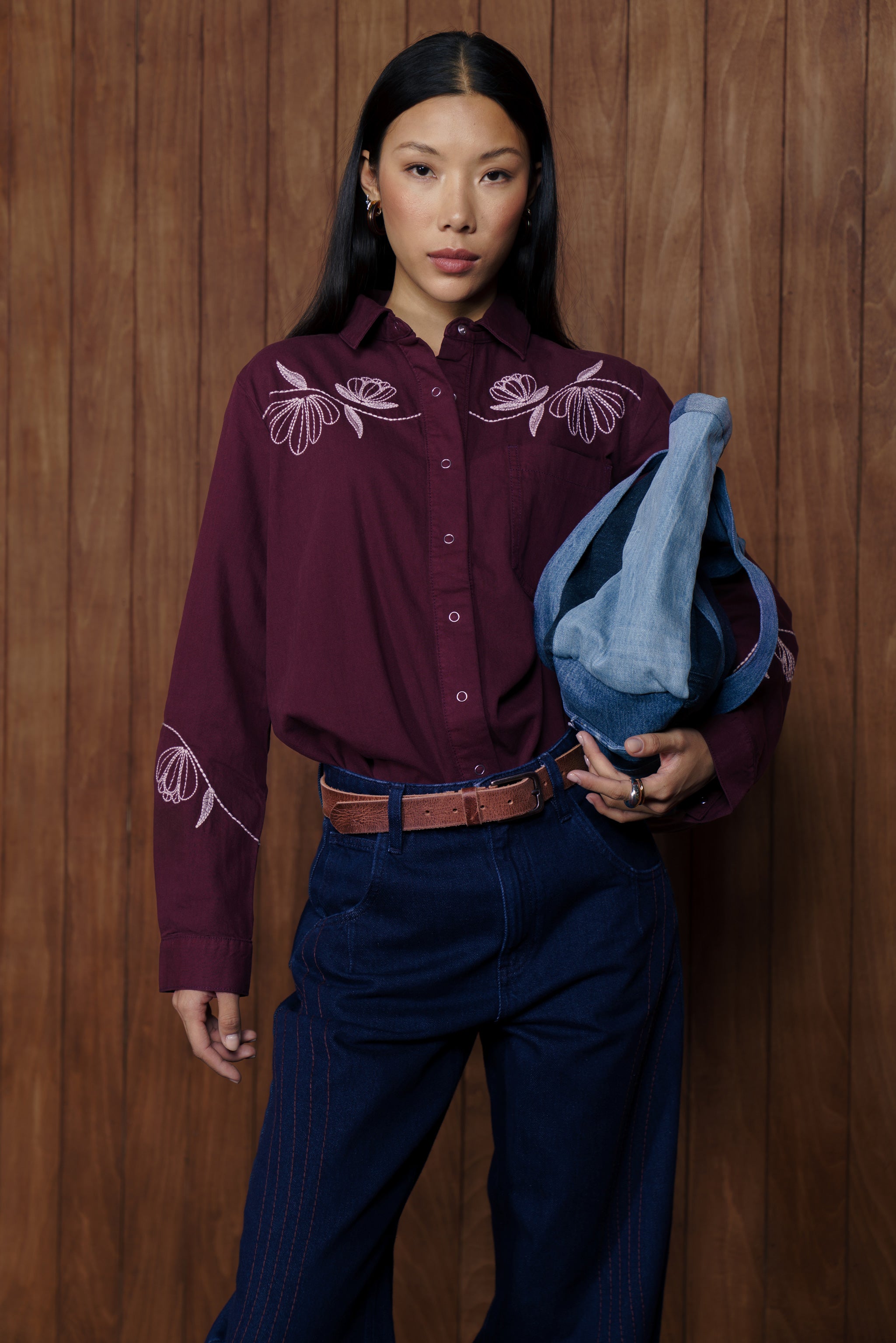 Flor Ray Shirt in Burgundy - seventy + mochi