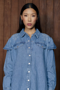Juno Embroidered Denim Shirt in Malibu
