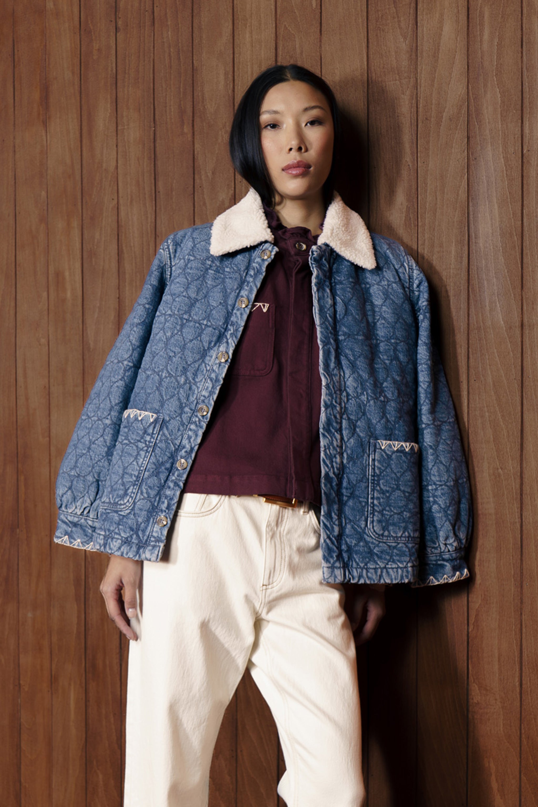 Frida Sherpa Collar Quilted Jacket in Pasadena - seventy + mochi