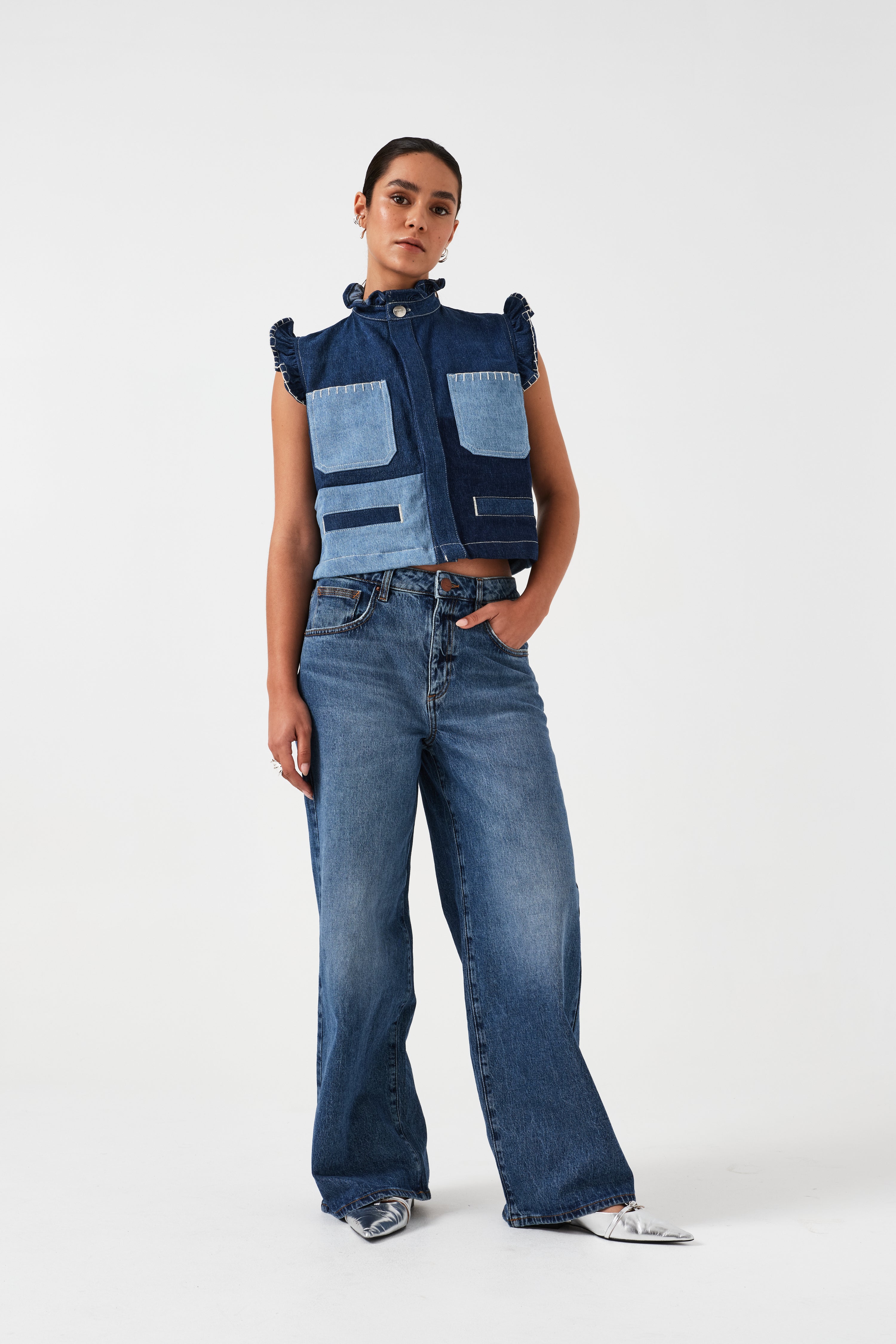 Pablo Waistcoat in Patched Denim