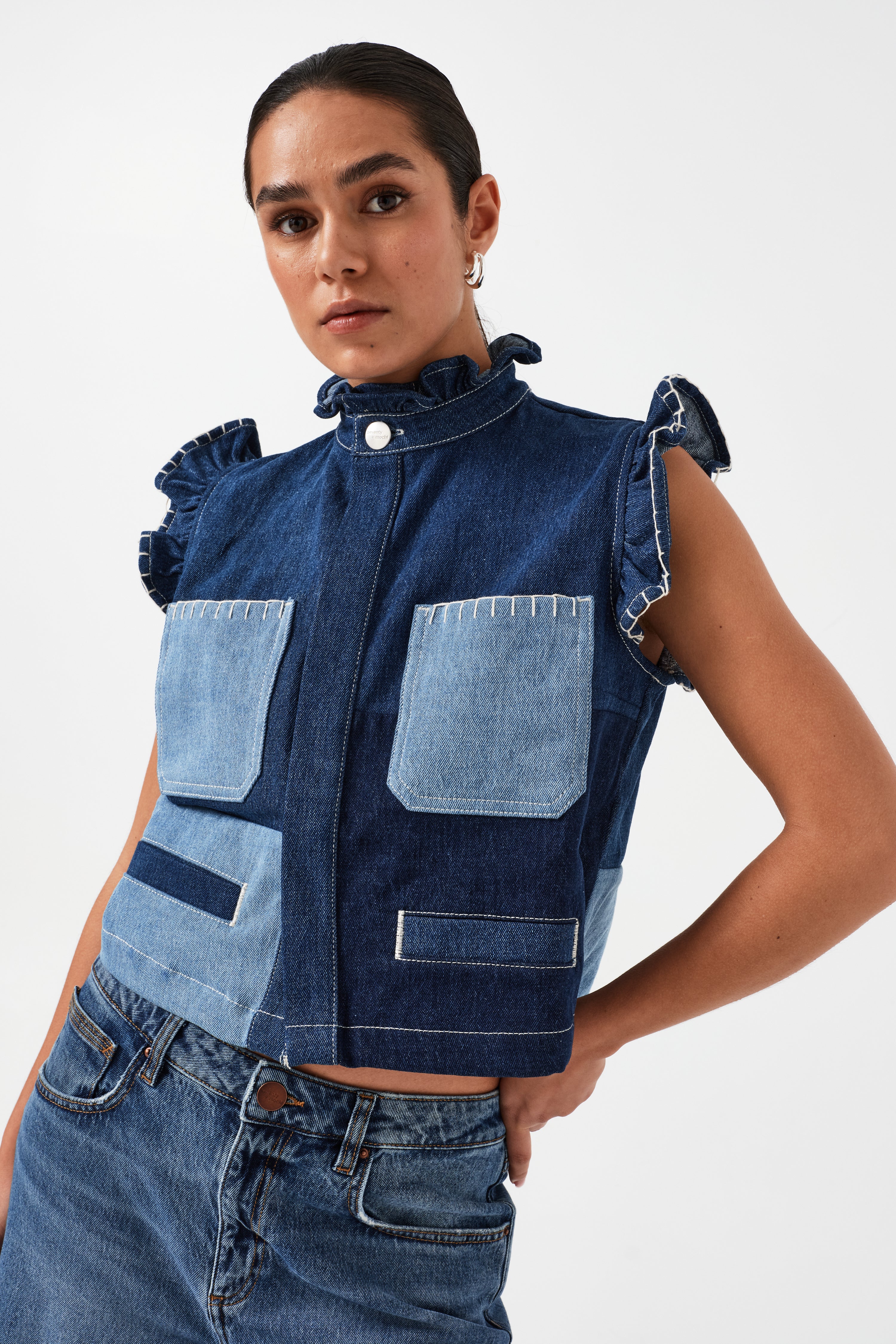 Pablo Waistcoat in Patched Denim