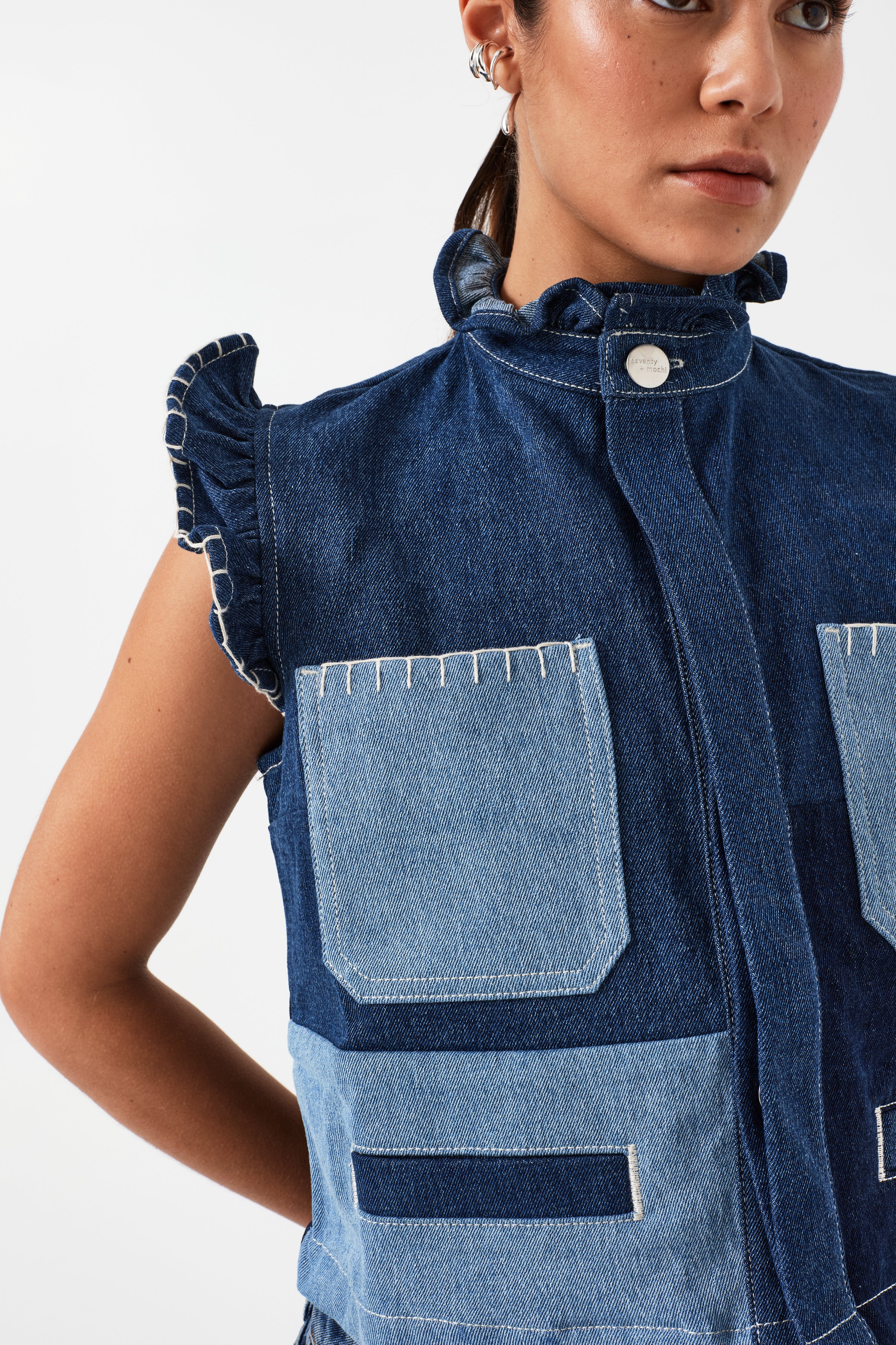 Pablo Waistcoat in Patched Denim