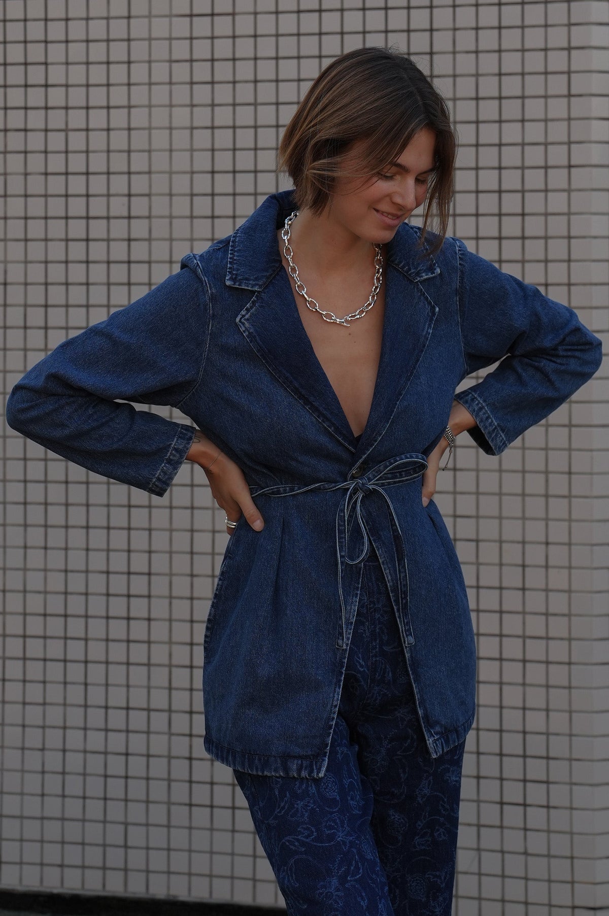 Bette Belted Denim Jacket in Phoenix - seventy + mochi