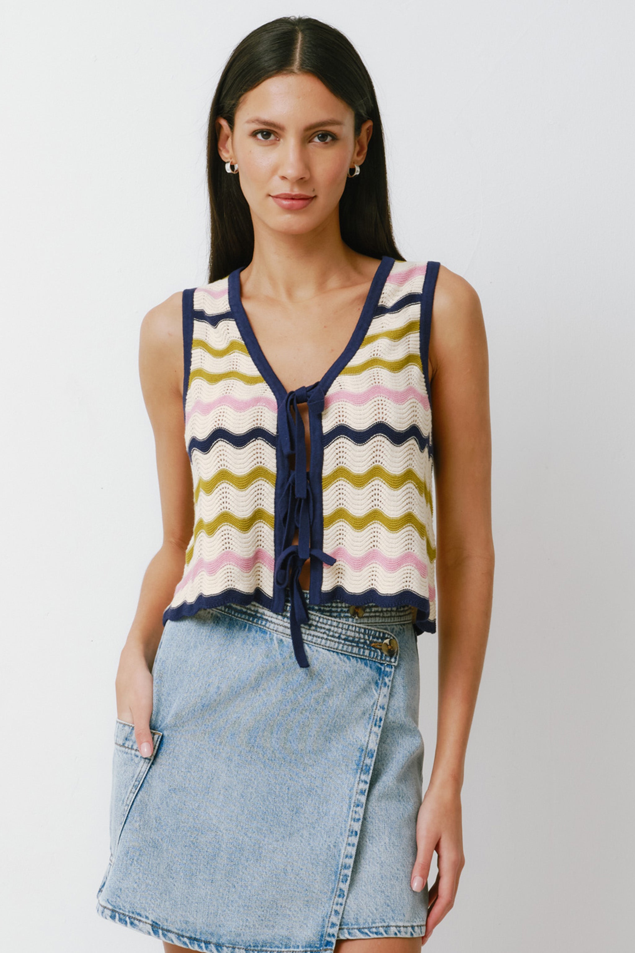 Edie Tie Vest in Lime Stripe