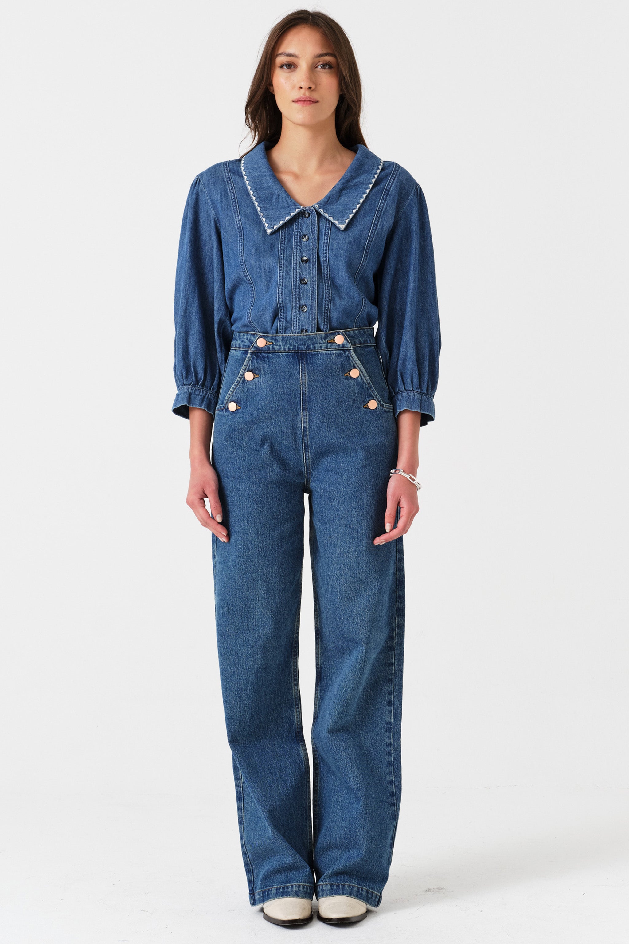 Loncino × Waves EXCLUSIVE DENIM MIKADO Margot High-Rise Flare Jean in Pasadena