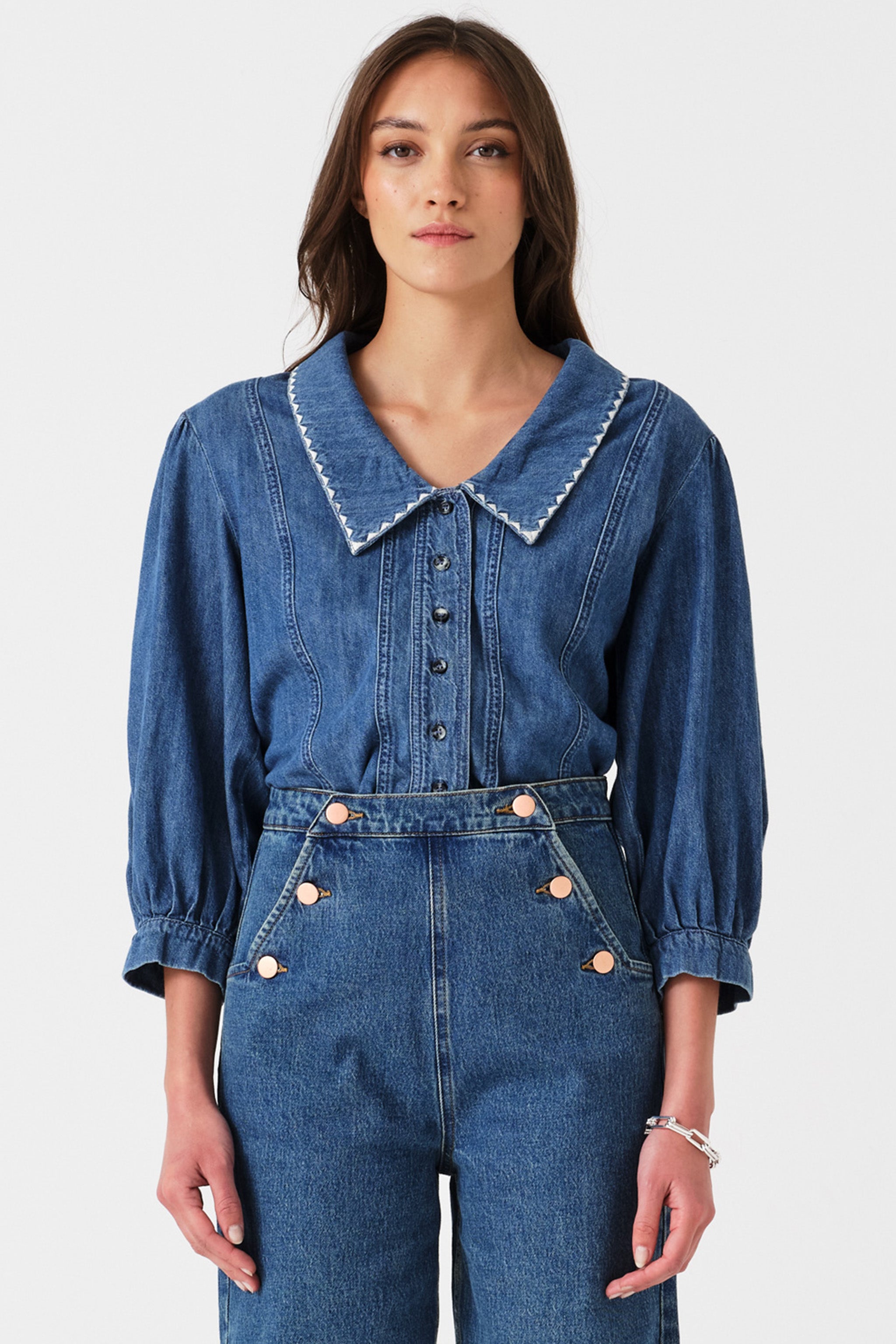 その他 SALSATION TOPS blue denim Talia Collared Denim Top in Pasadena