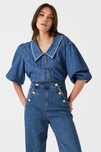 Talia Collared Denim Top in Pasadena
