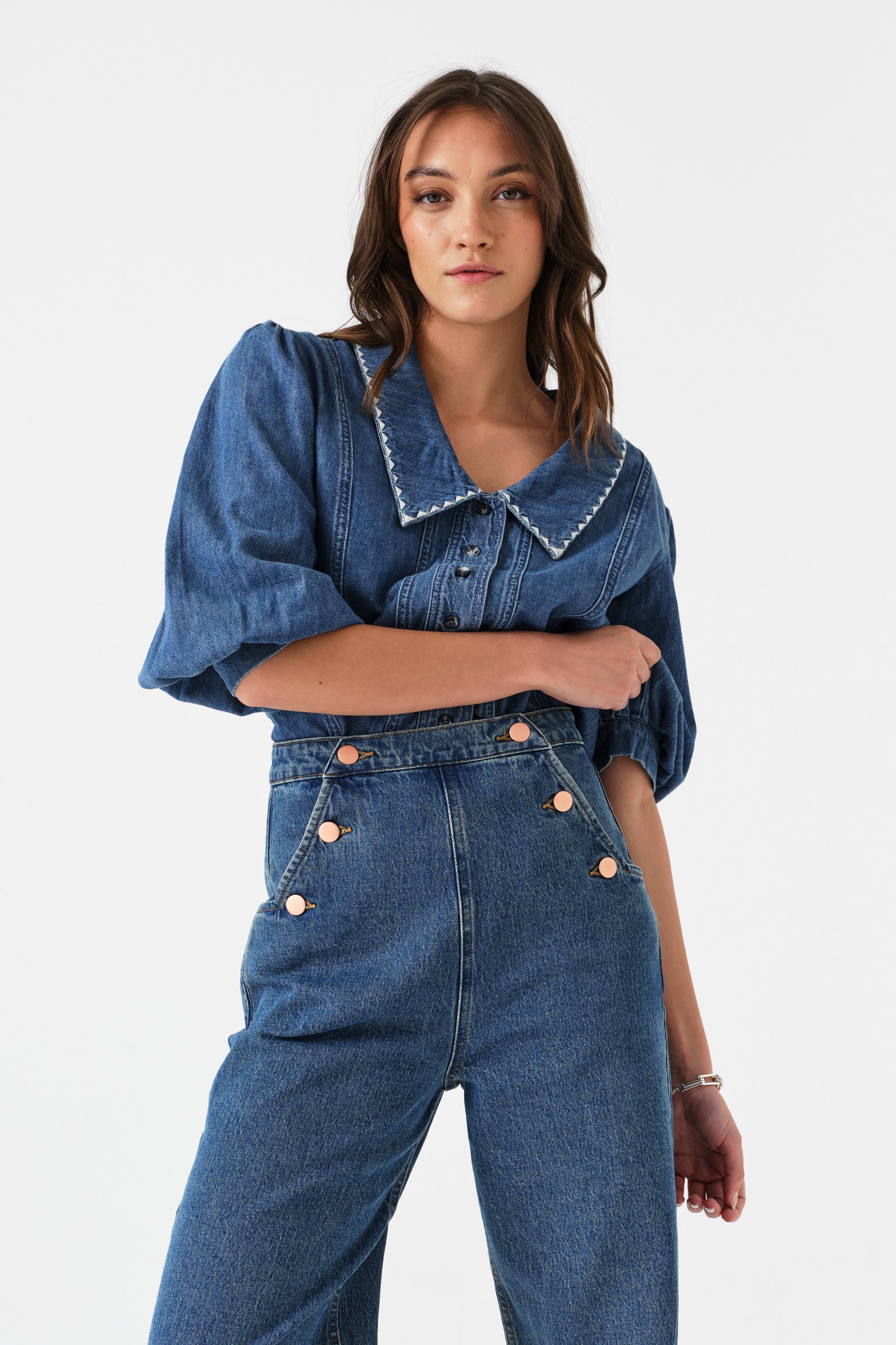 Loncino × Waves EXCLUSIVE DENIM MIKADO Margot High-Rise Flare Jean in Pasadena