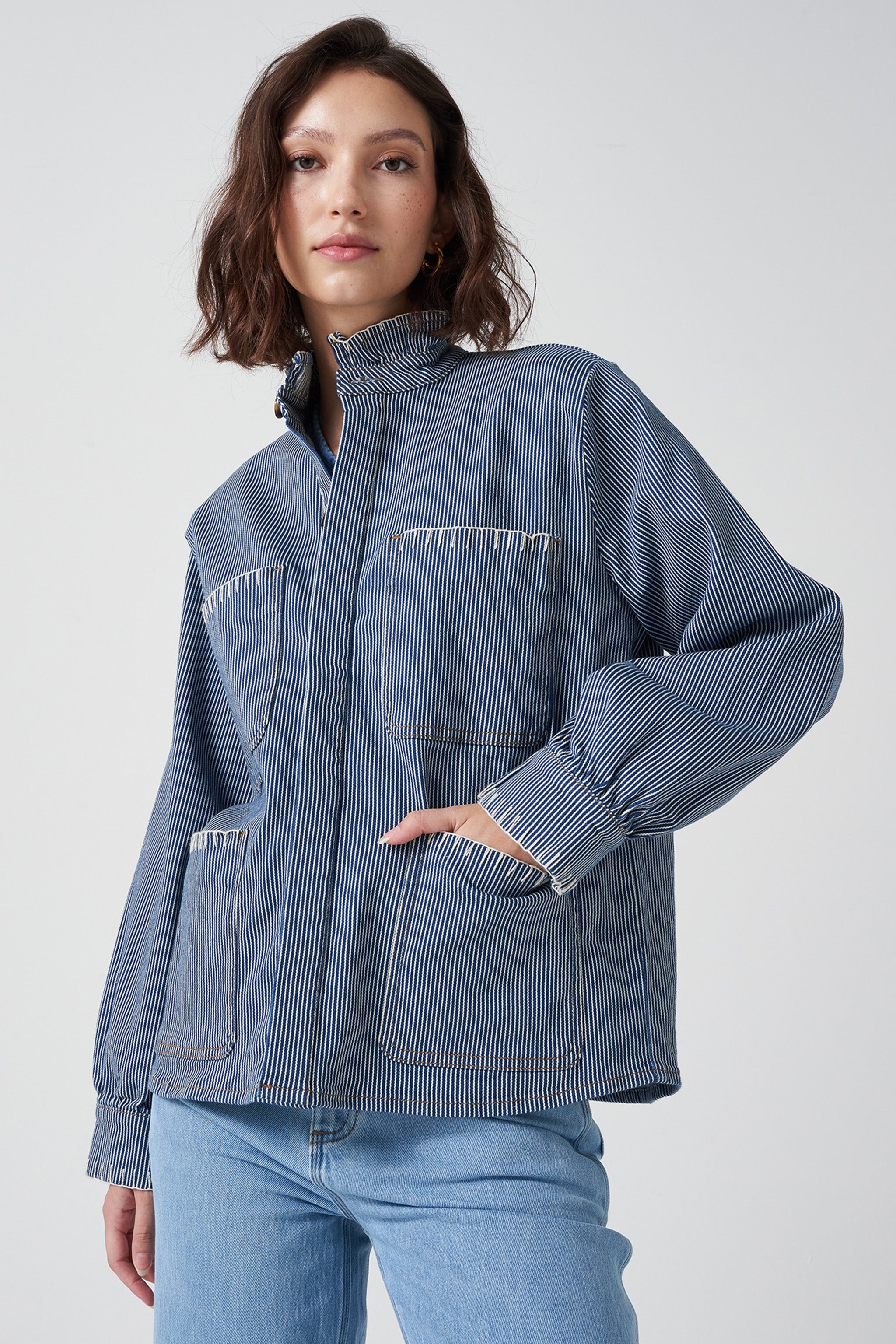 Pablo Denim Jacket in Denim Stripe - seventy + mochi