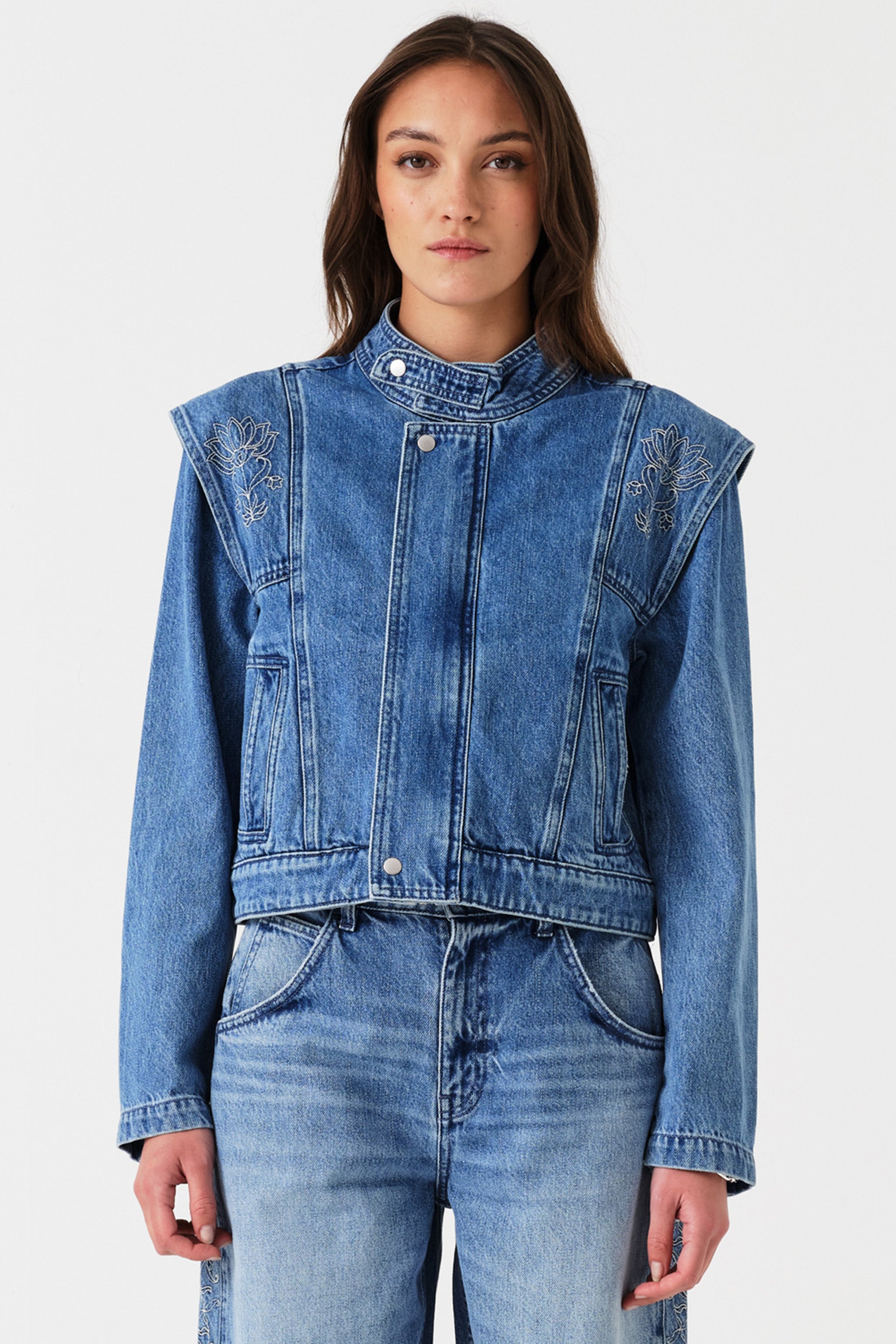 June Embroidered Denim Jacket in Malibu - seventy + mochi