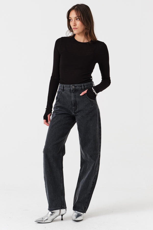 Nina Barrel Leg Jean in Raven - seventy + mochi