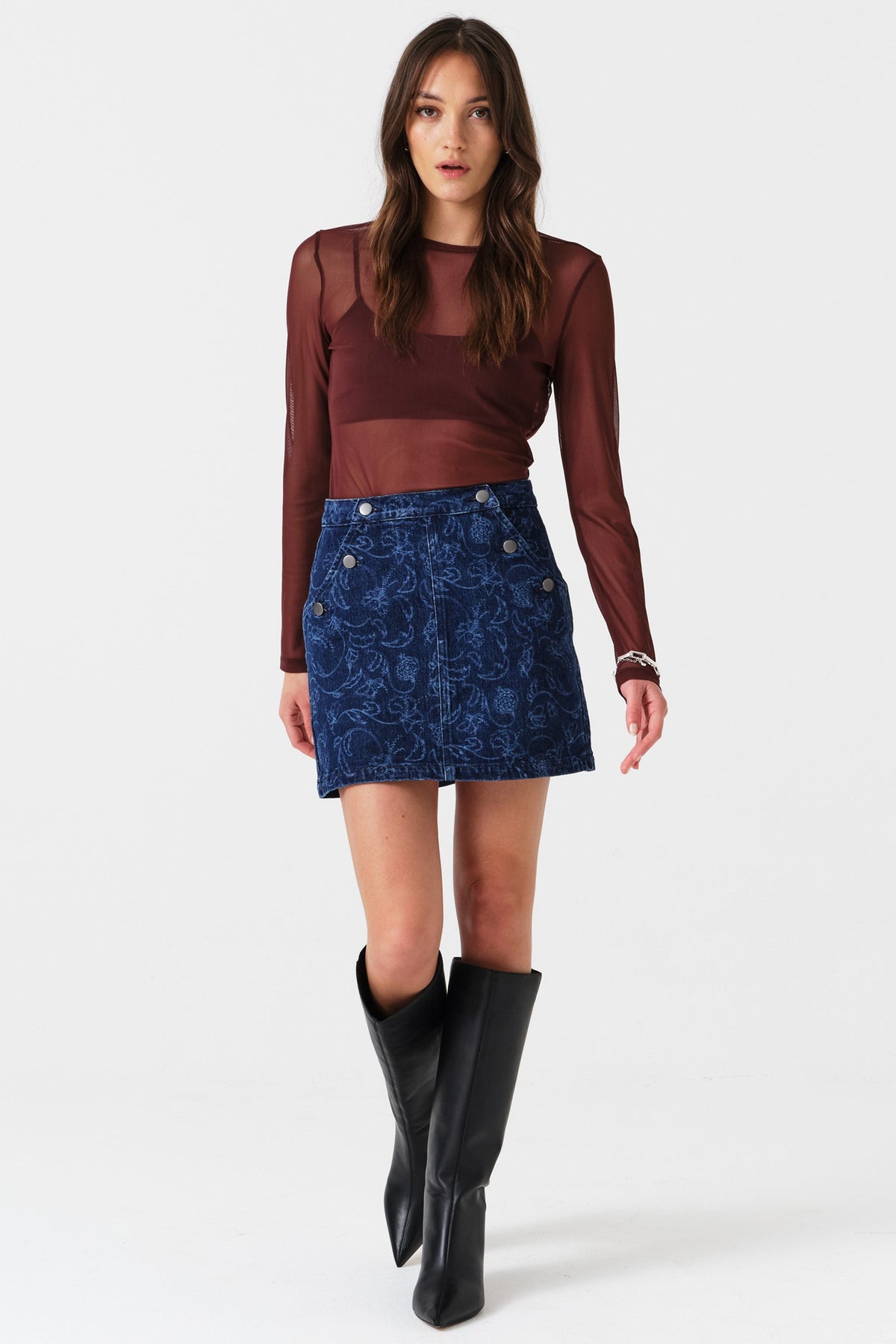Margot Mini Denim Skirt in Baroque Nightfall - seventy + mochi
