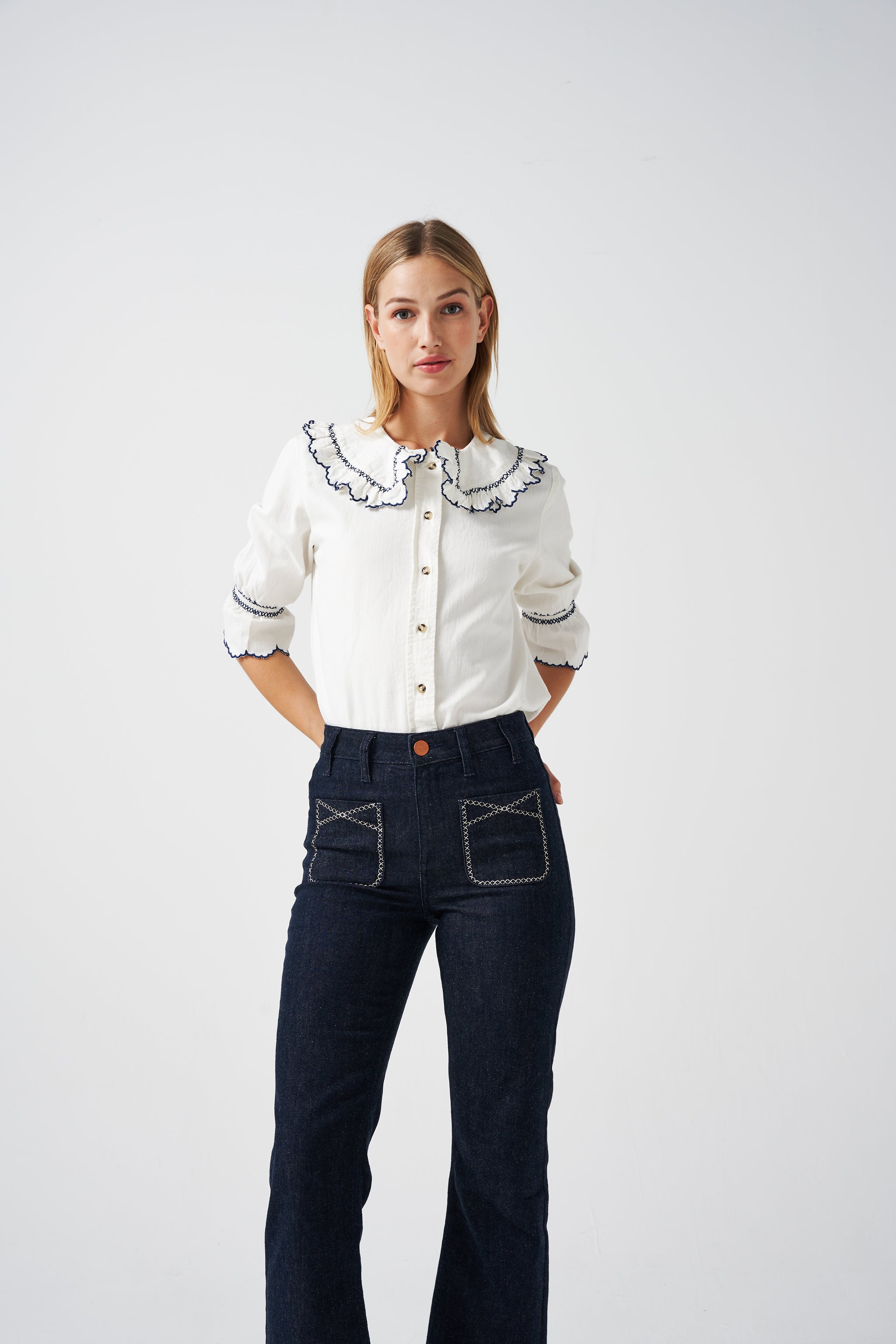 Daisy Blouse in Ecru Denim - seventy + mochi