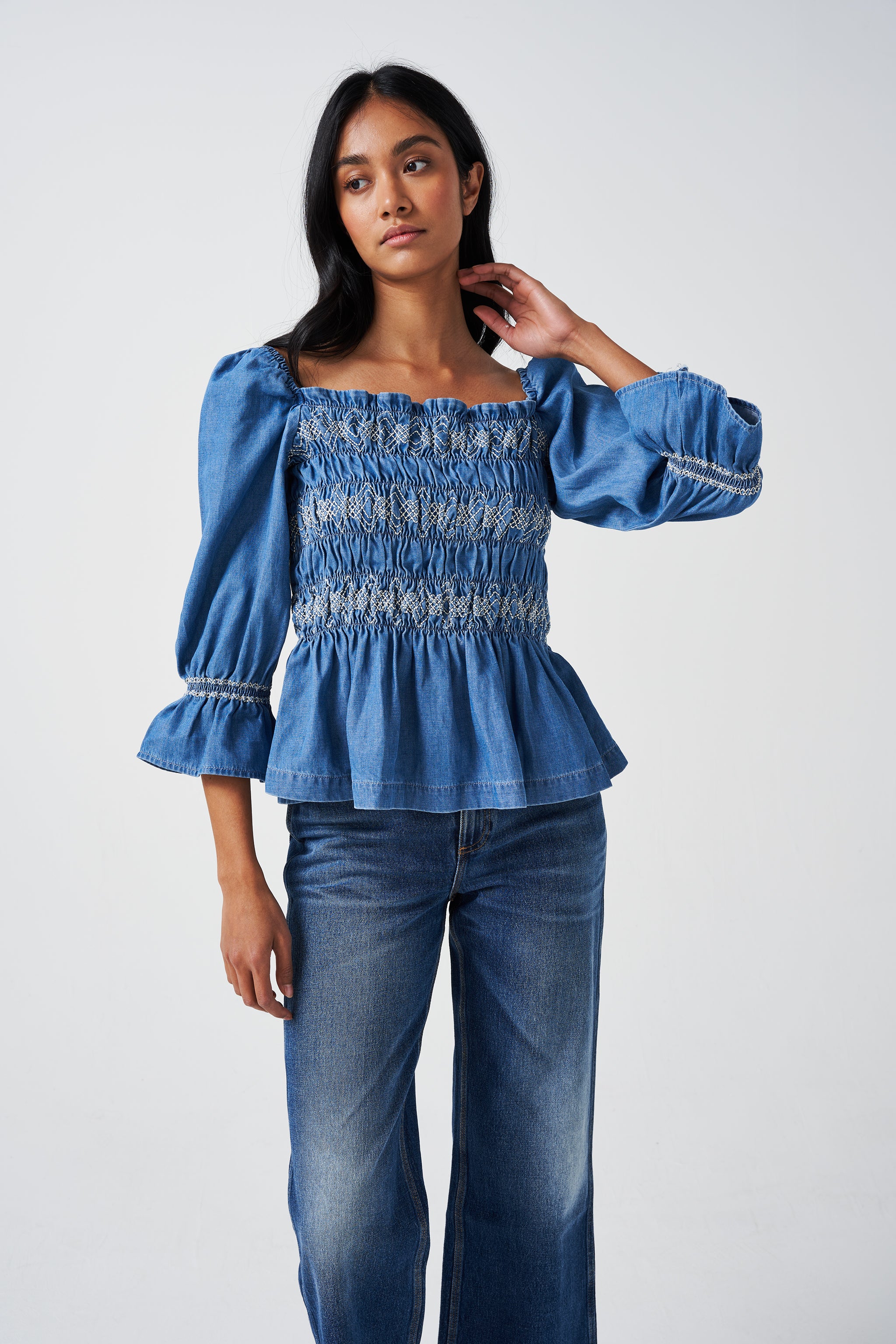 3/4 Sleeve Square Neck Sally Top in Rodeo Vintage - seventy + mochi