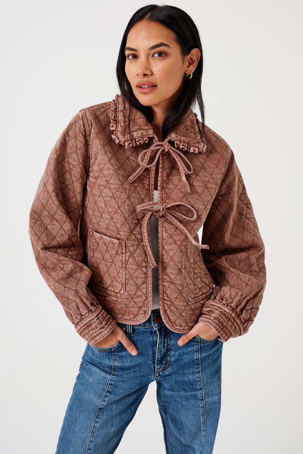 Heidi Quilted Denim Jacket Washed Mocha