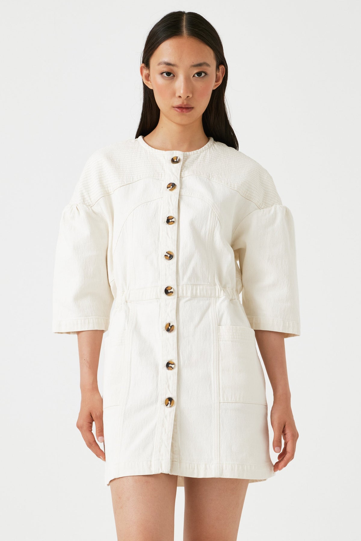 Zaha Mini Dress in Ecru - seventy + mochi
