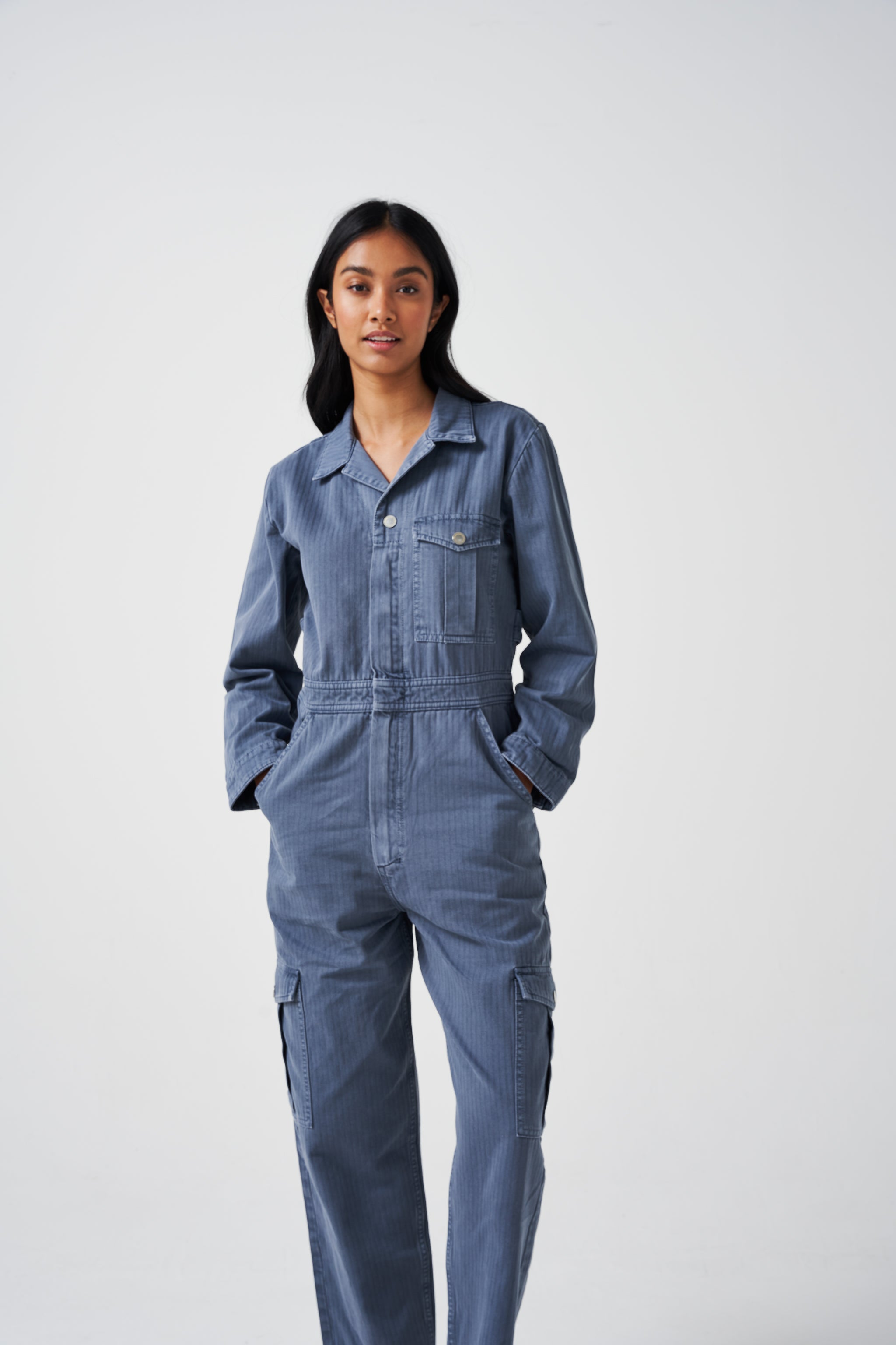 Patch Pocket Indie Jumpsuit in Washed Denim - seventy + mochi